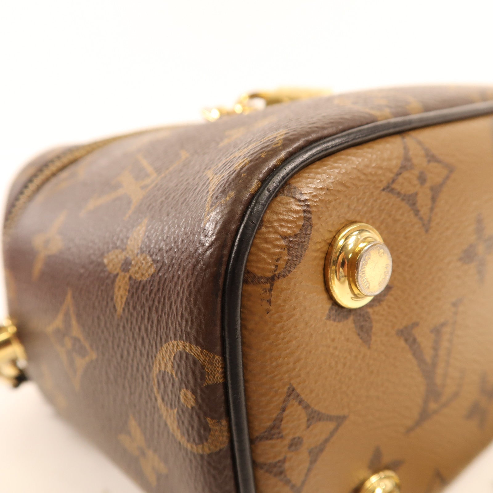 LOUIS VUITTON Monogram Reverse Vanity PM金扣手挽肩背兩用袋棕色