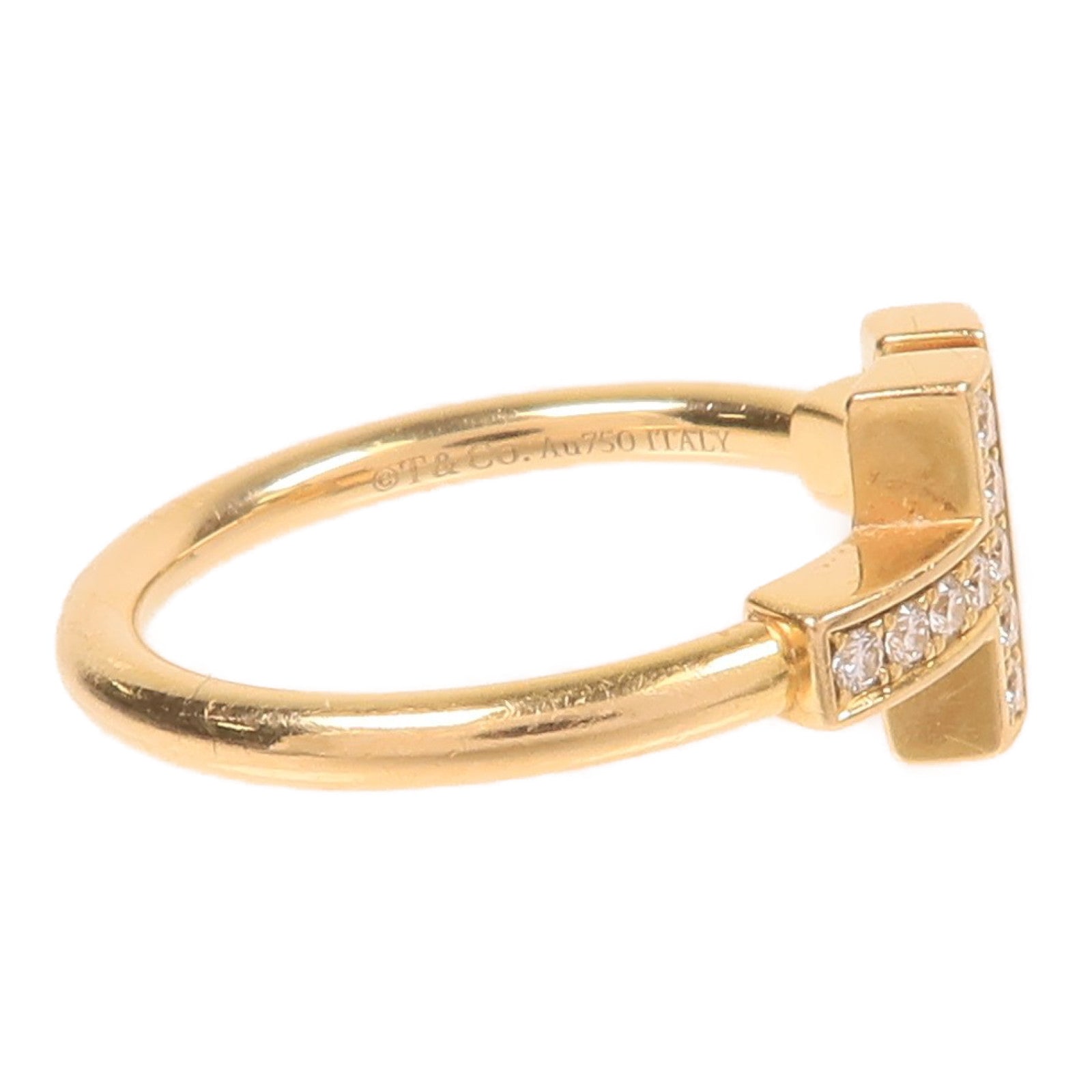 TIFFANY＆CO 18K玫瑰金/珍珠貝殼Diamond T Wire鑽石戒指US#5.25