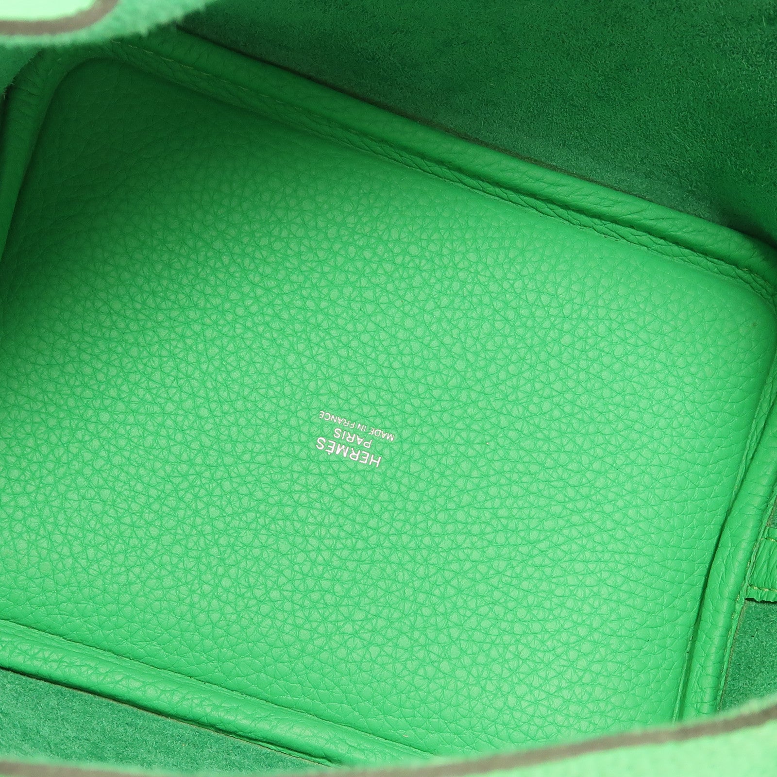 HERMES Clemence皮革Picotin PM銀扣手挽袋Vert Comic綠色