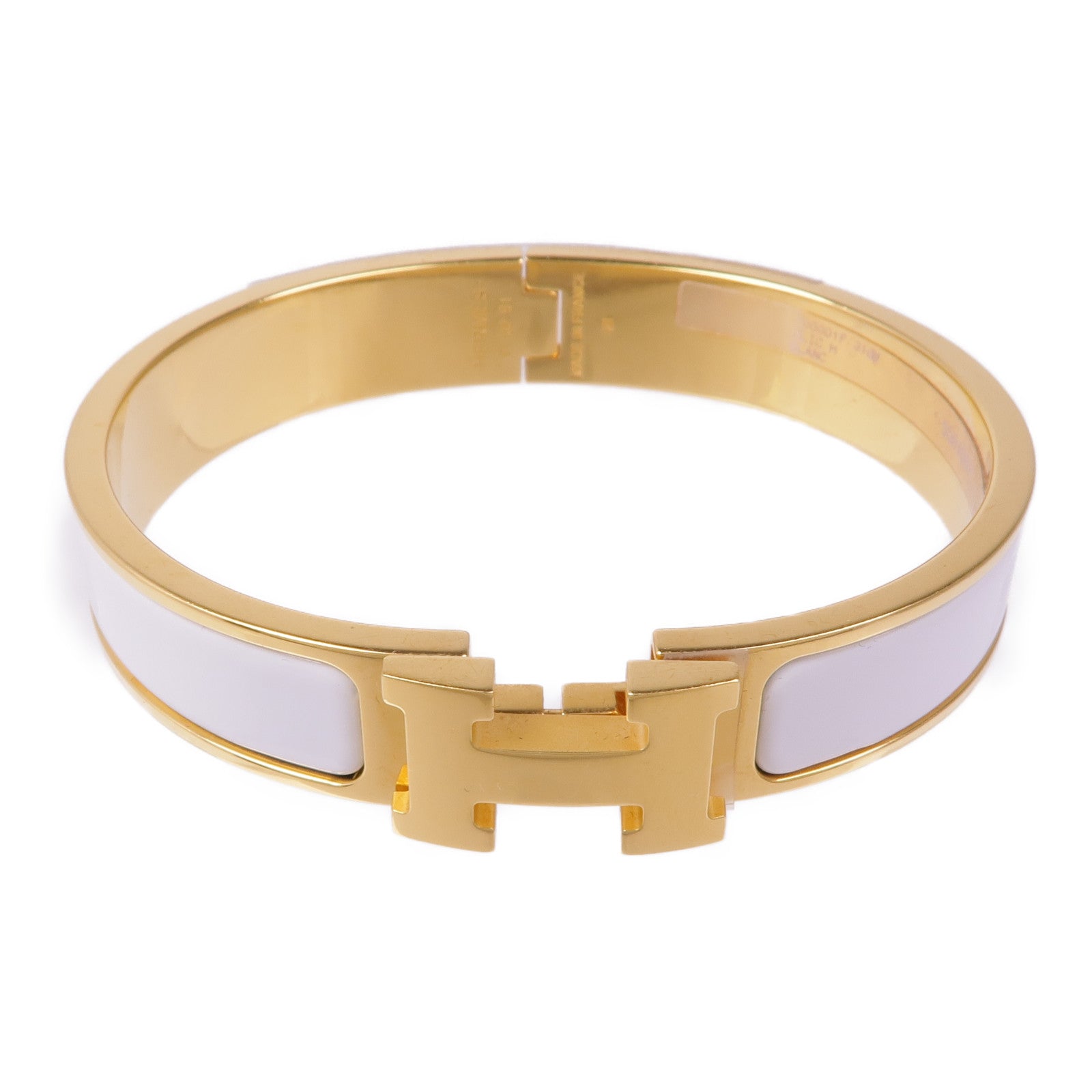 HERMES GHW Clic H Bracelet Bangle Meatl White