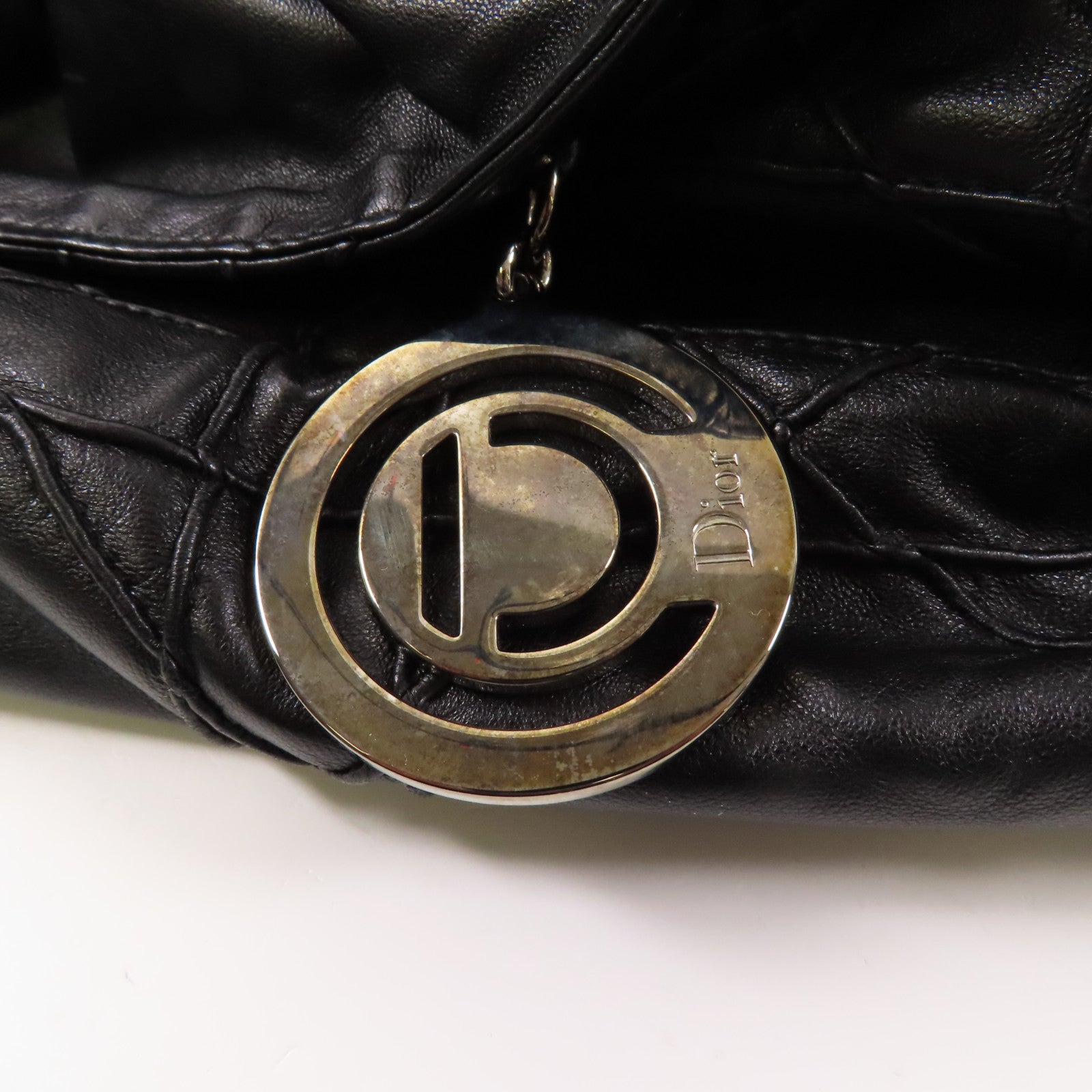 Dior 皮革Shoulder Bag銀扣鏈帶肩背袋黑色