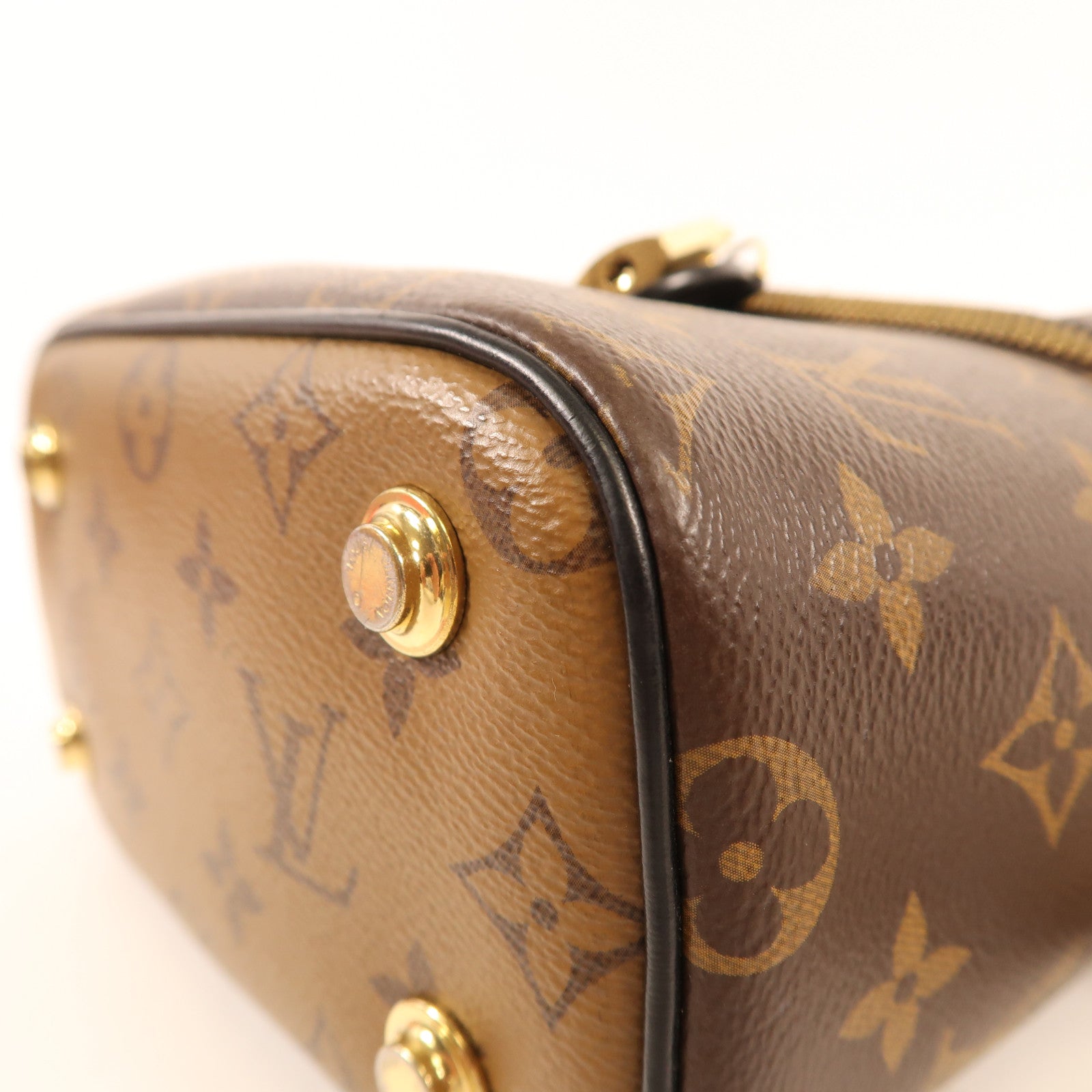 LOUIS VUITTON Monogram Reverse Vanity PM金扣手挽肩背兩用袋棕色