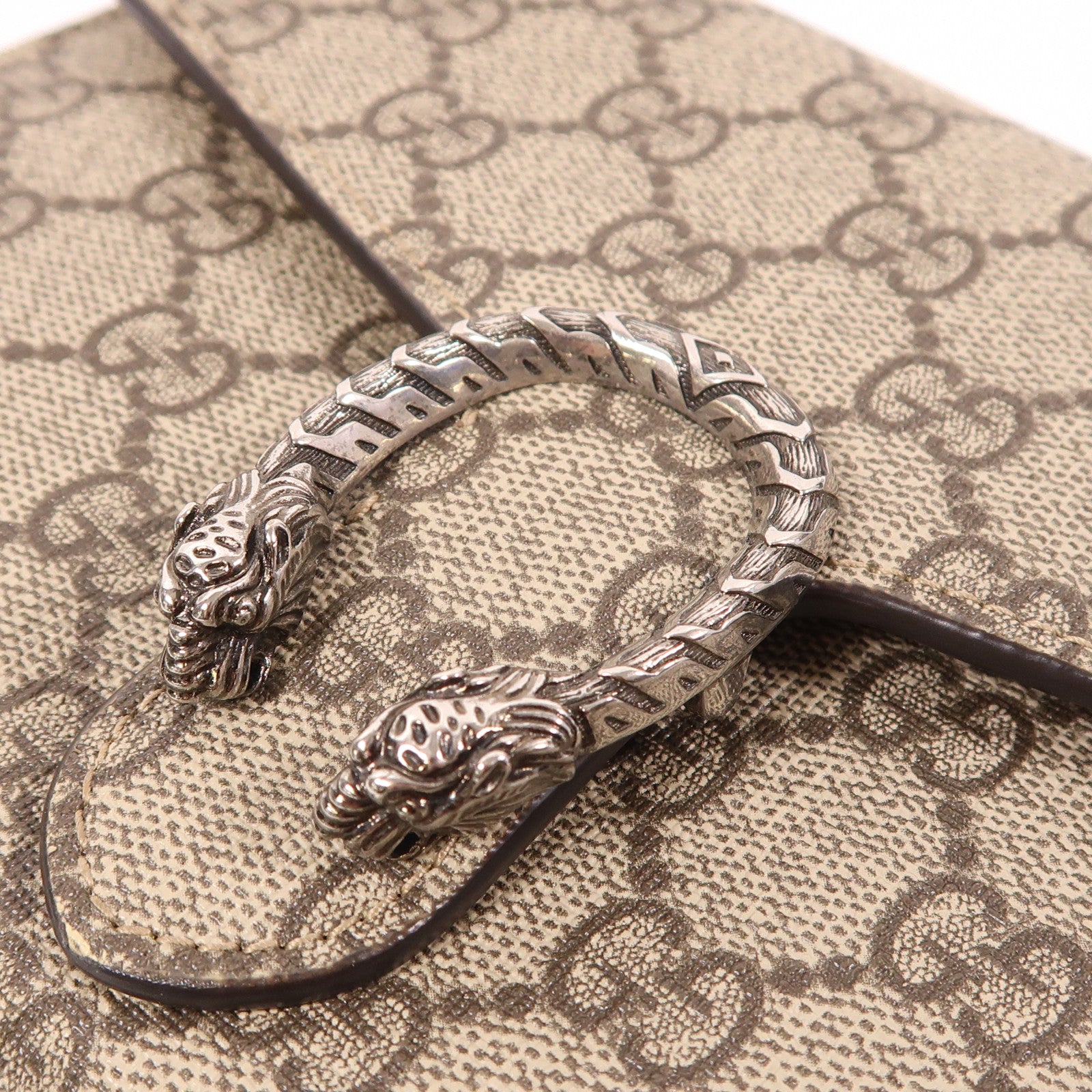 GUCCI 塗層帆布Dionysus Wallet On Chain銀扣鏈帶肩背袋
