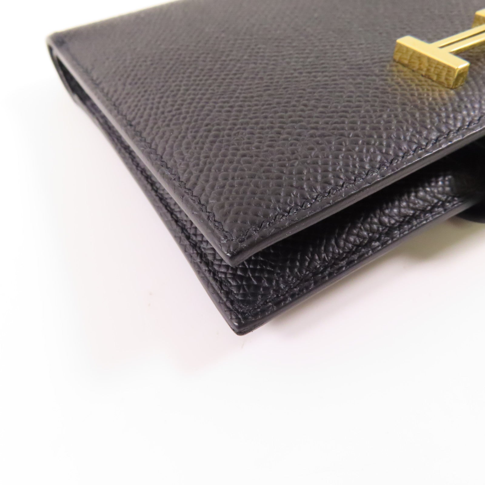 HERMES Epsom皮革Bearn Compact Wallet金扣錢包Noir