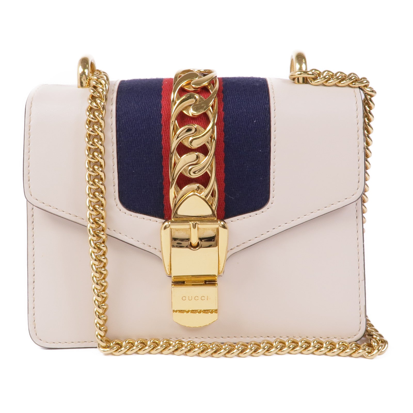 GUCCI 皮革Sylvie金扣鏈帶肩背袋