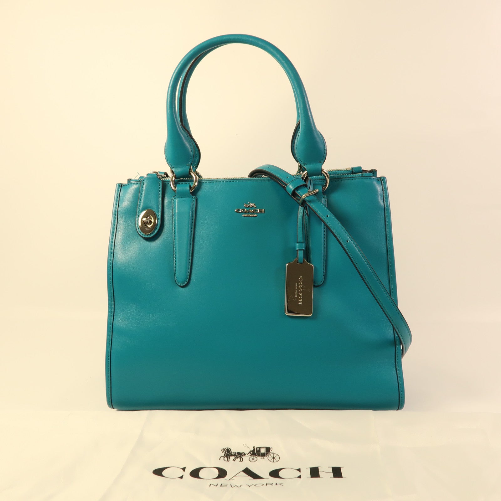 COACH 牛皮皮革2 Way Shoulder銀扣手挽肩背兩用袋