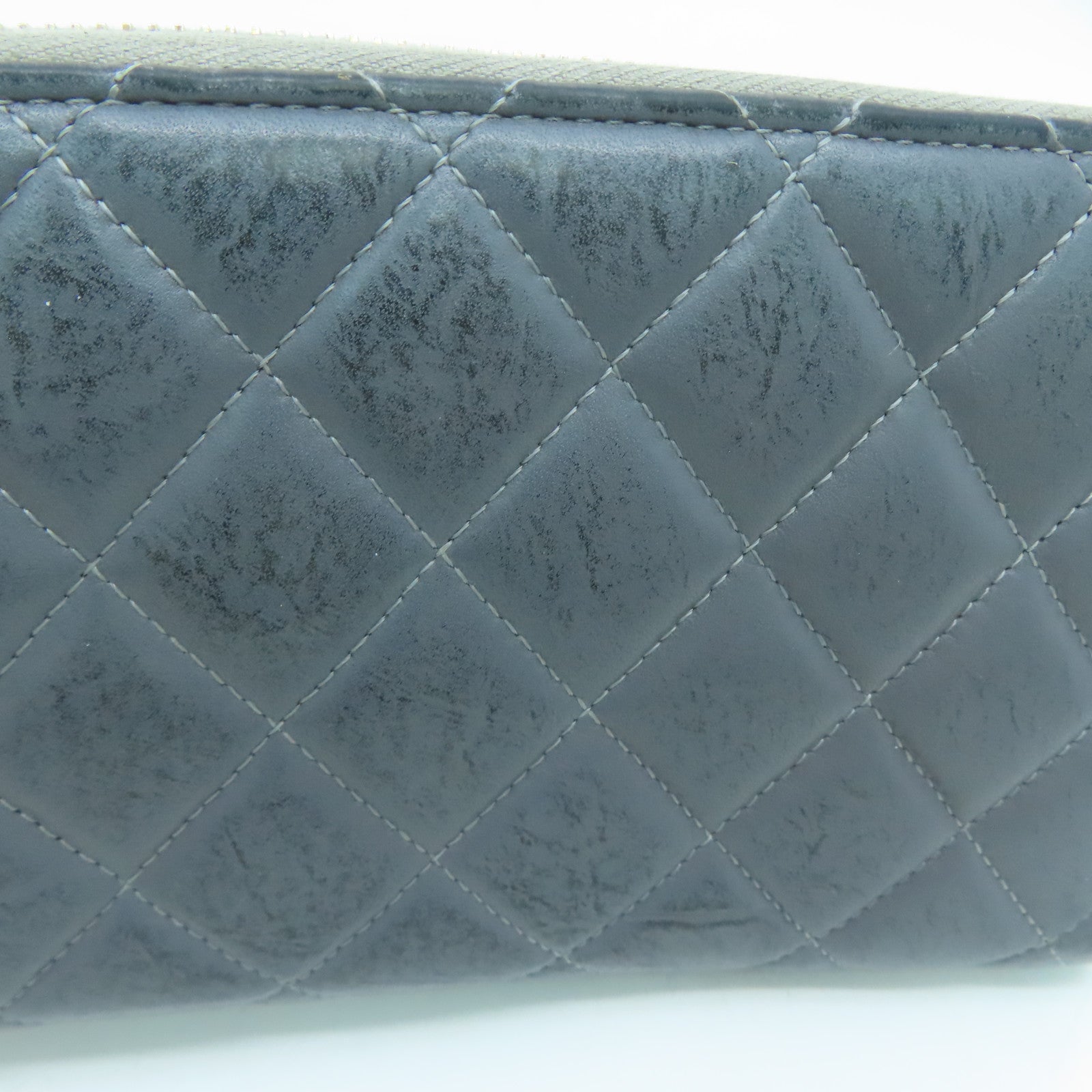 CHANEL rhombic cowhide leather 2.55 Long Wallet gold buckle long wallet gray