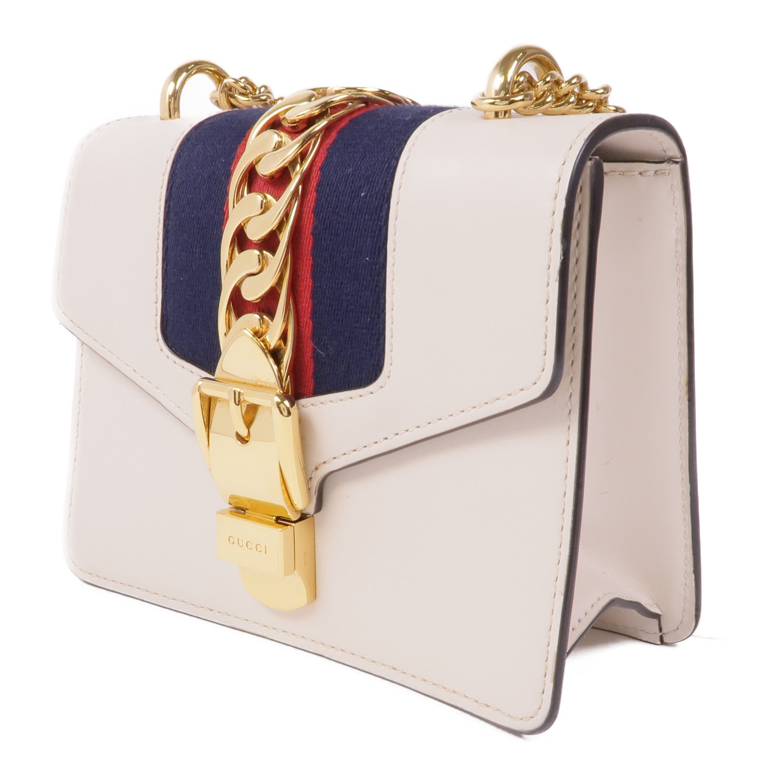 GUCCI 皮革Sylvie金扣鏈帶肩背袋