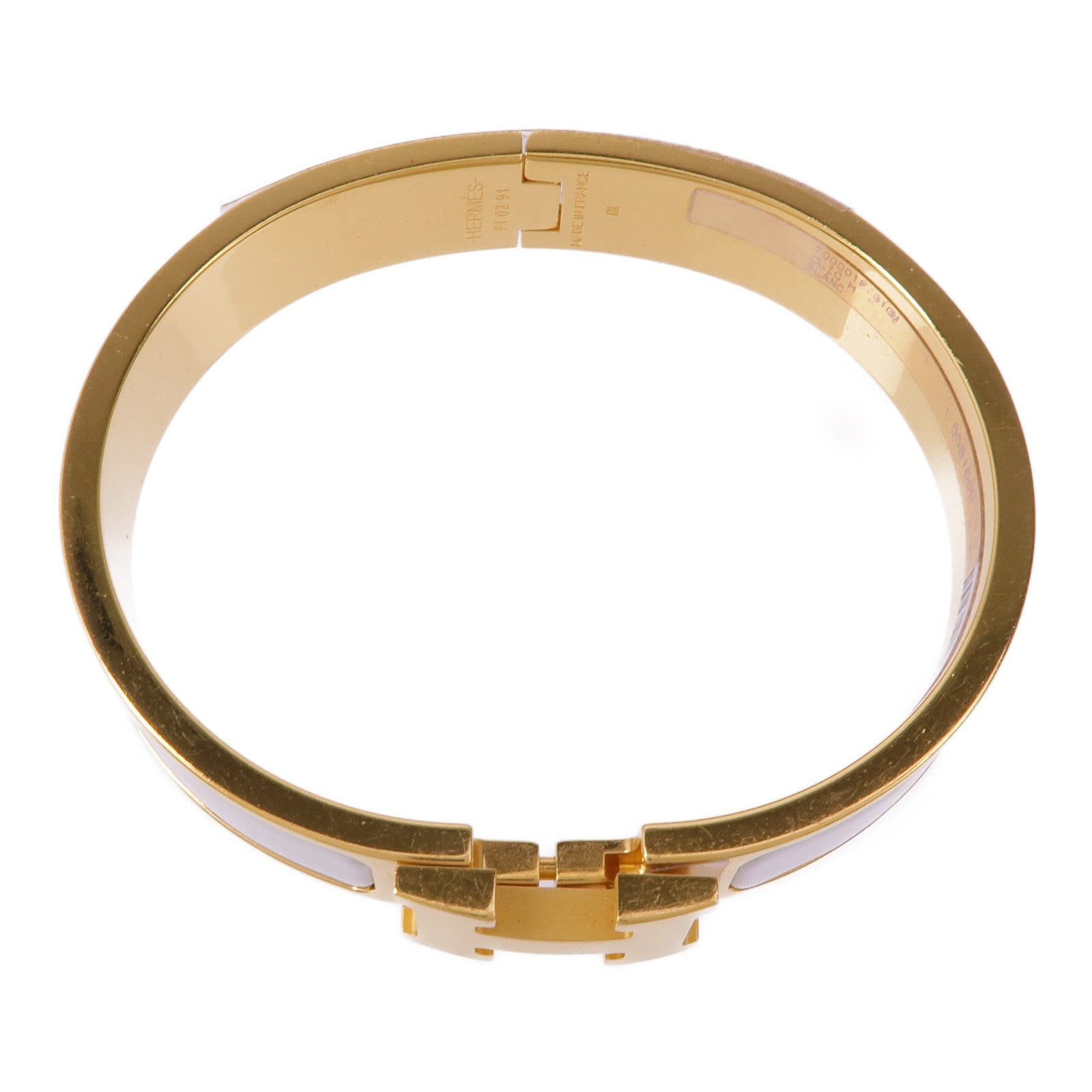 HERMES GHW Clic H Bracelet Bangle Meatl White
