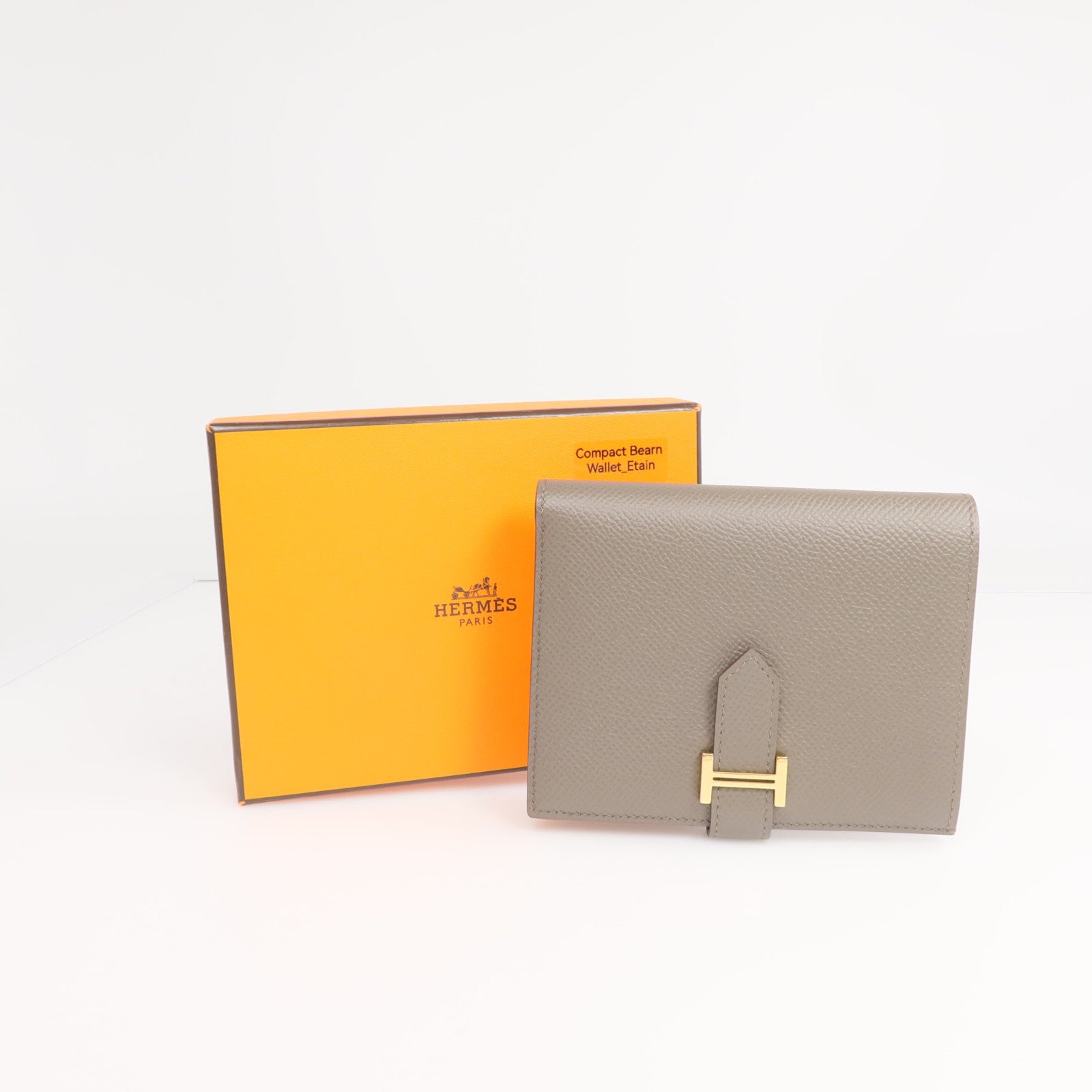 HERMES Epsom皮革Bearn Wallet金扣錢包Etain