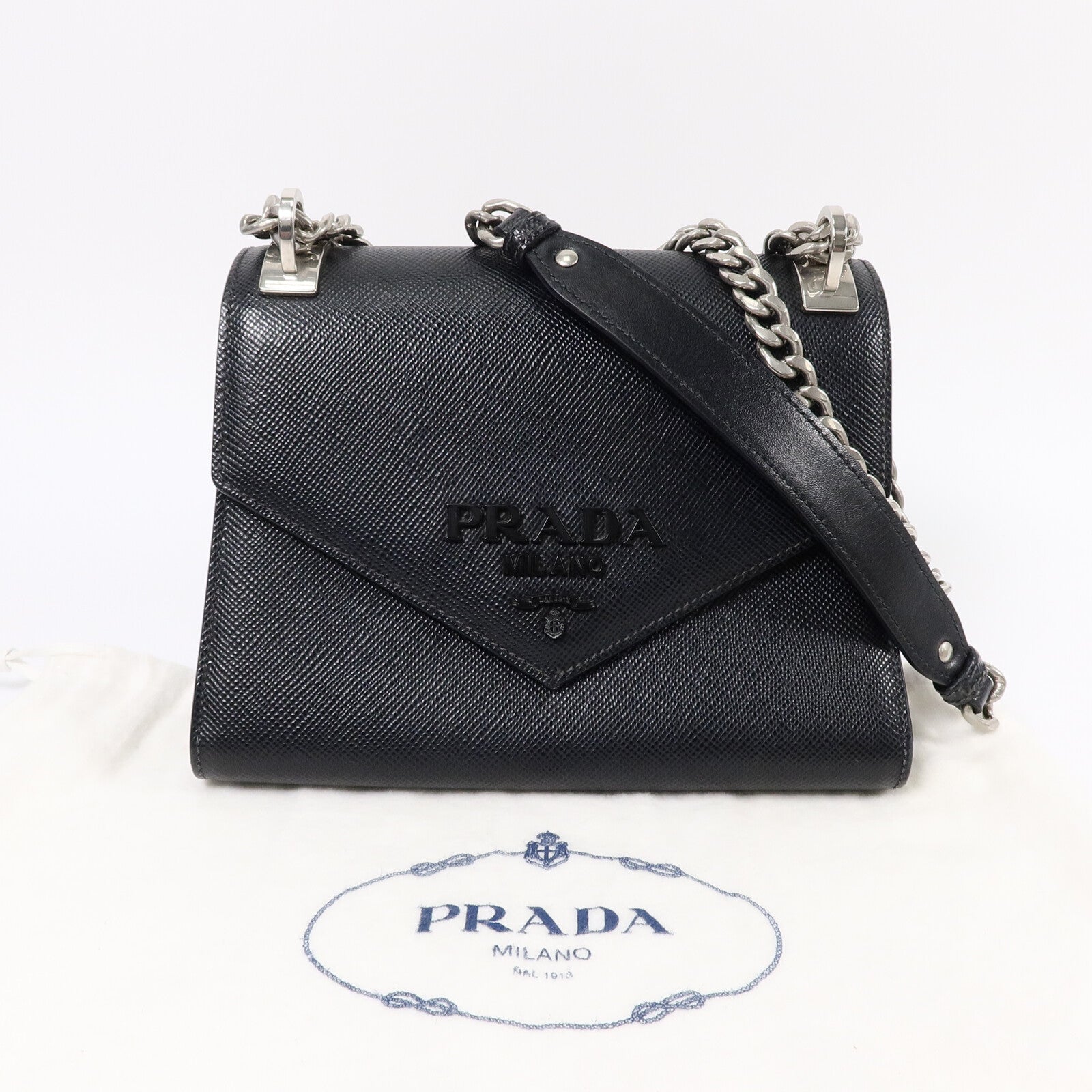 PRADA Saffiano Monochrome鏈帶肩背袋
