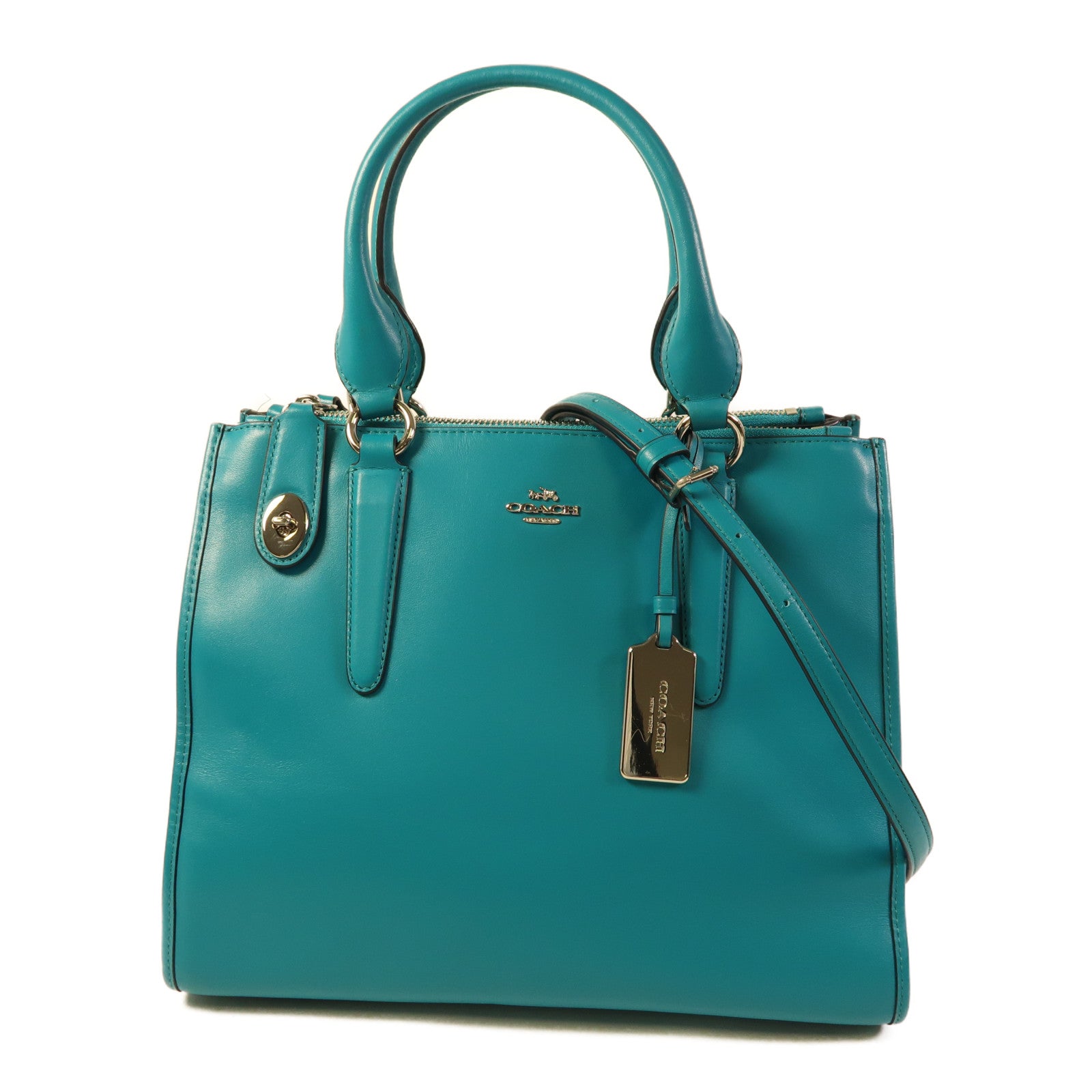 COACH 牛皮皮革2 Way Shoulder銀扣手挽肩背兩用袋