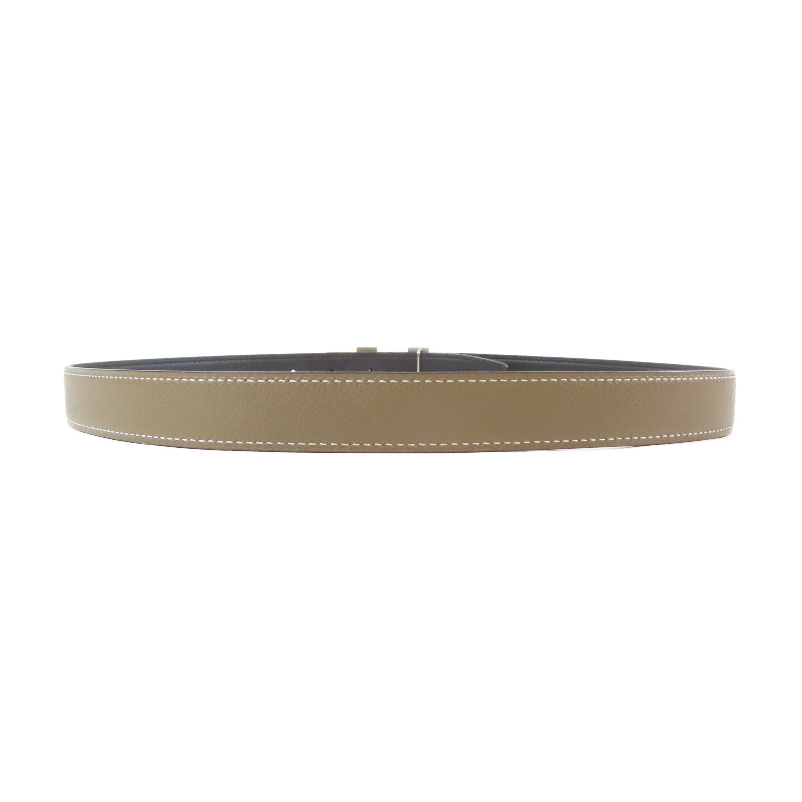 HERMES 牛皮皮革H Belt銀扣皮帶卡其色