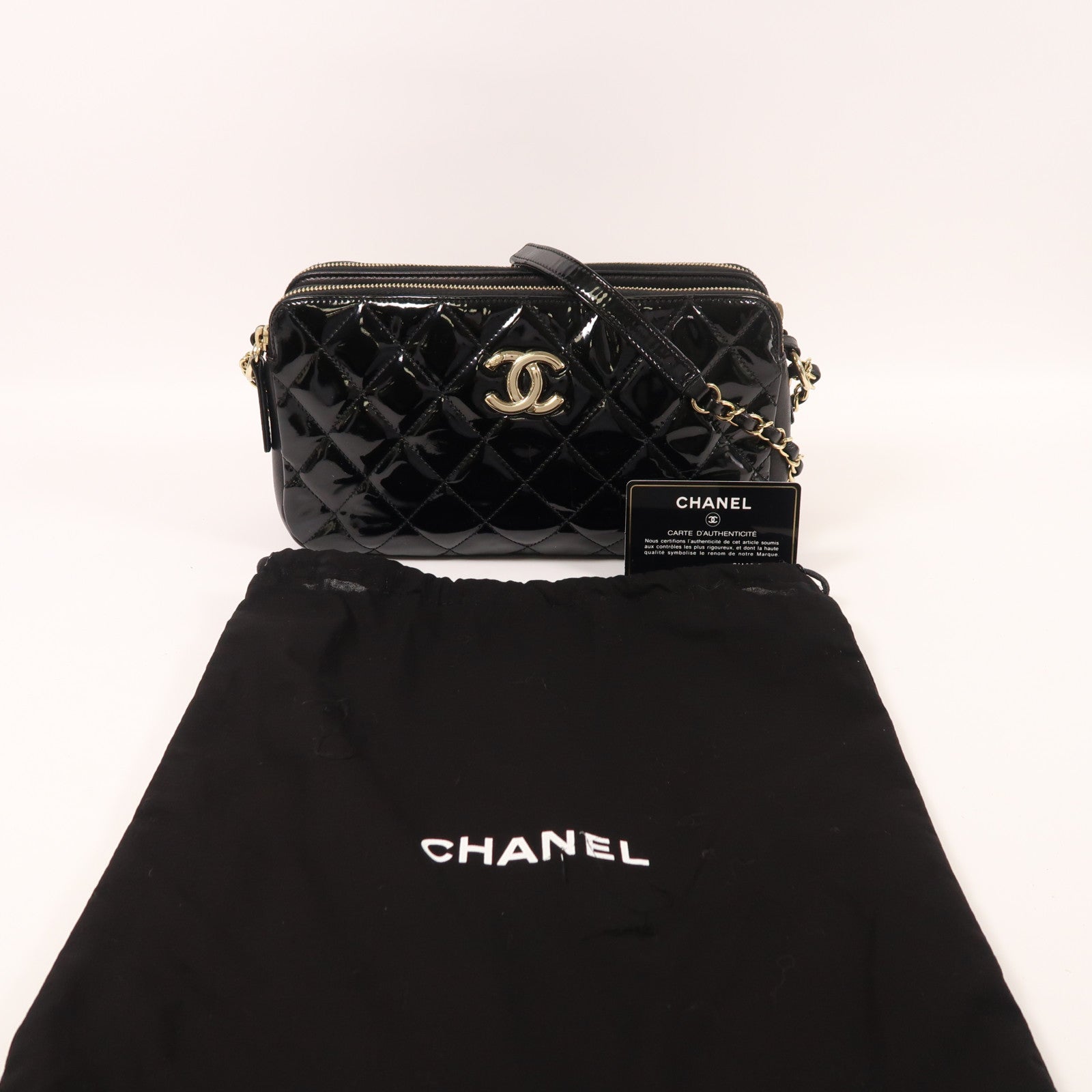 CHANEL 漆皮皮革Chain Shoulder金扣鏈帶肩背袋