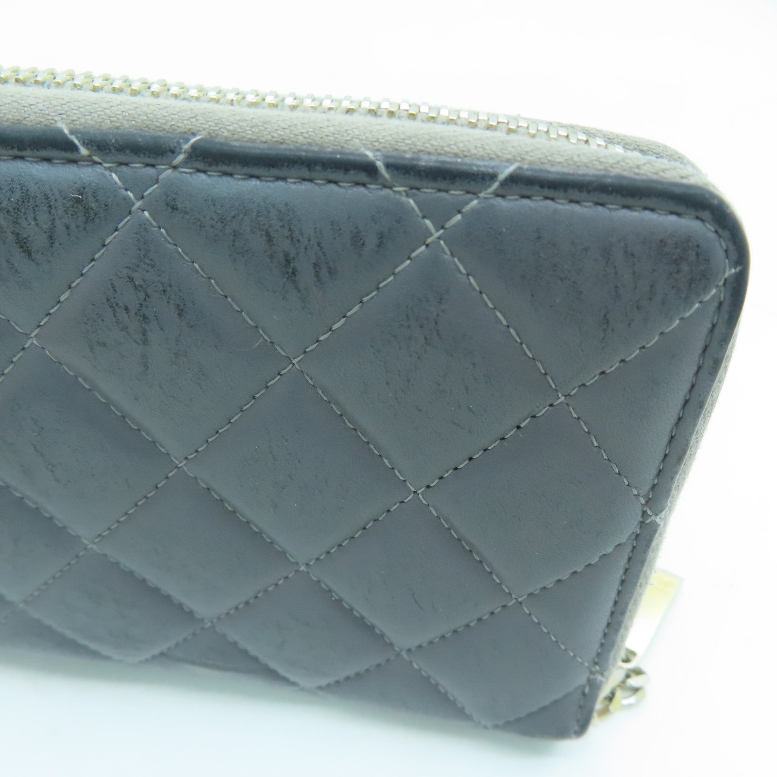 CHANEL rhombic cowhide leather 2.55 Long Wallet gold buckle long wallet gray