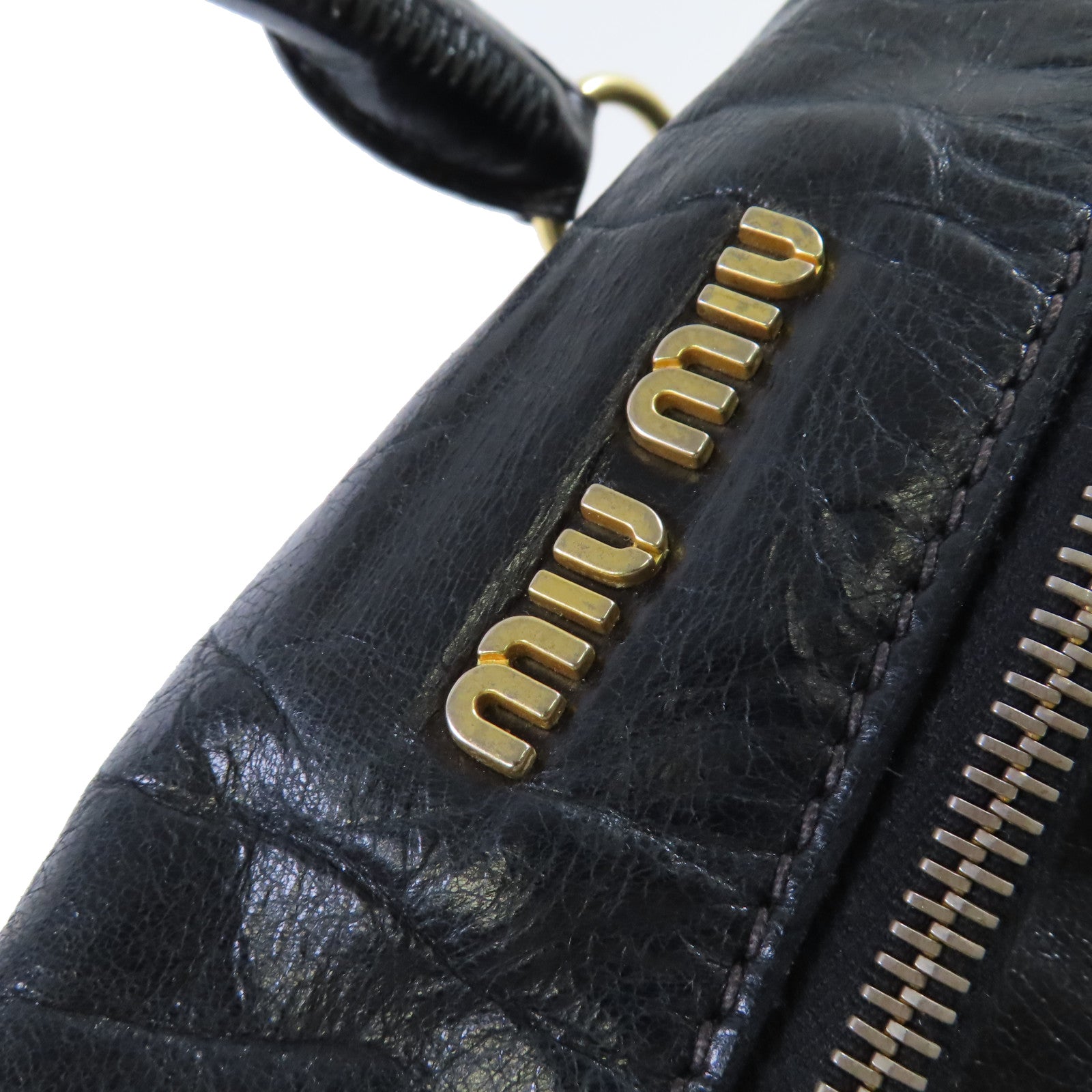 Miu Miu 牛皮皮革2Way Shoulder Bag金扣手挽肩背兩用袋黑色