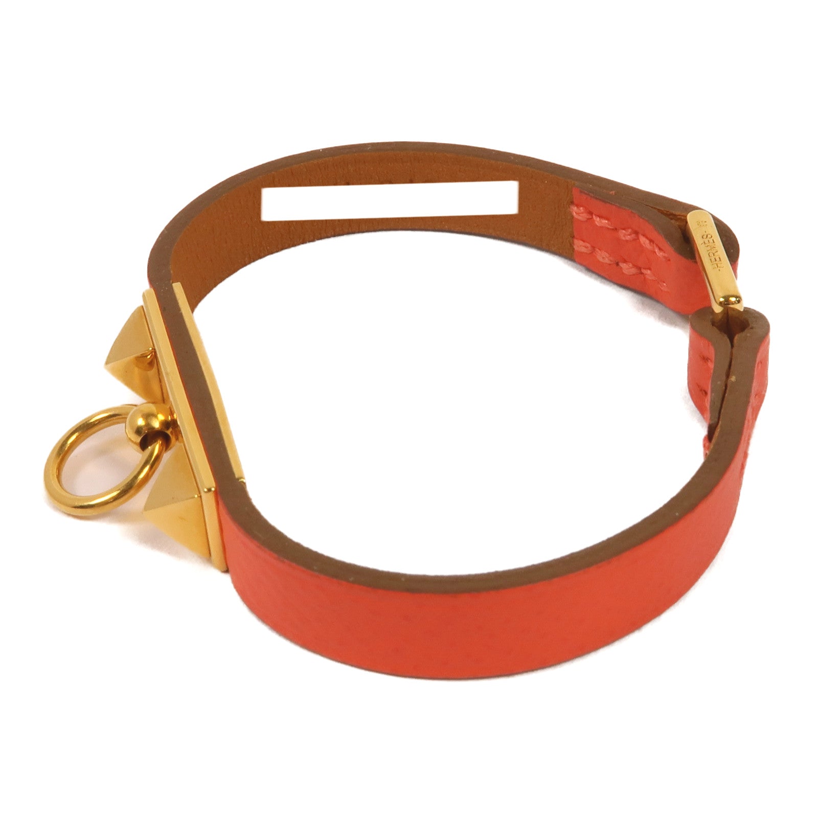 HERMES Epsom皮革Rivale Mini金扣手鐲Rose Jaipur