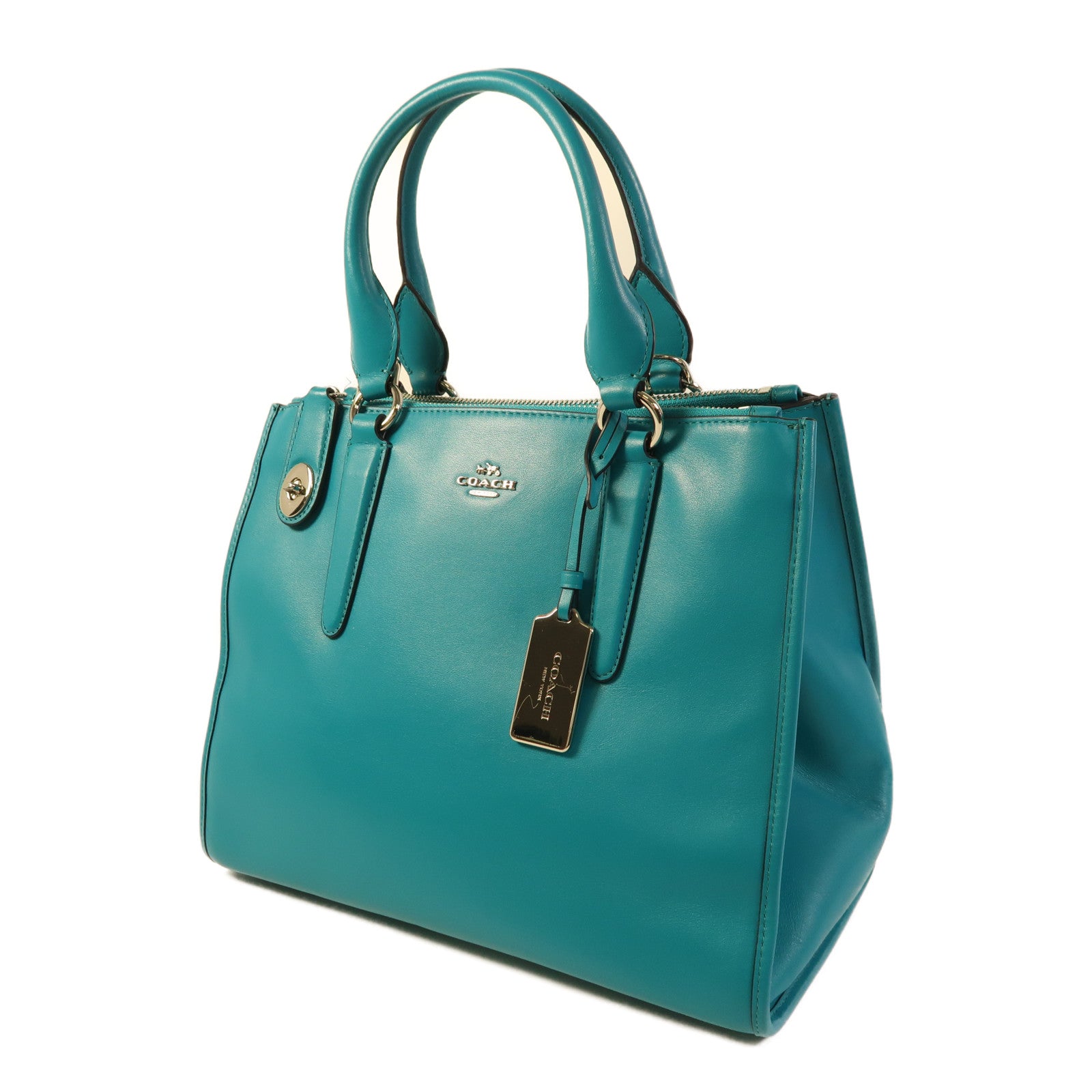 COACH 牛皮皮革2 Way Shoulder銀扣手挽肩背兩用袋