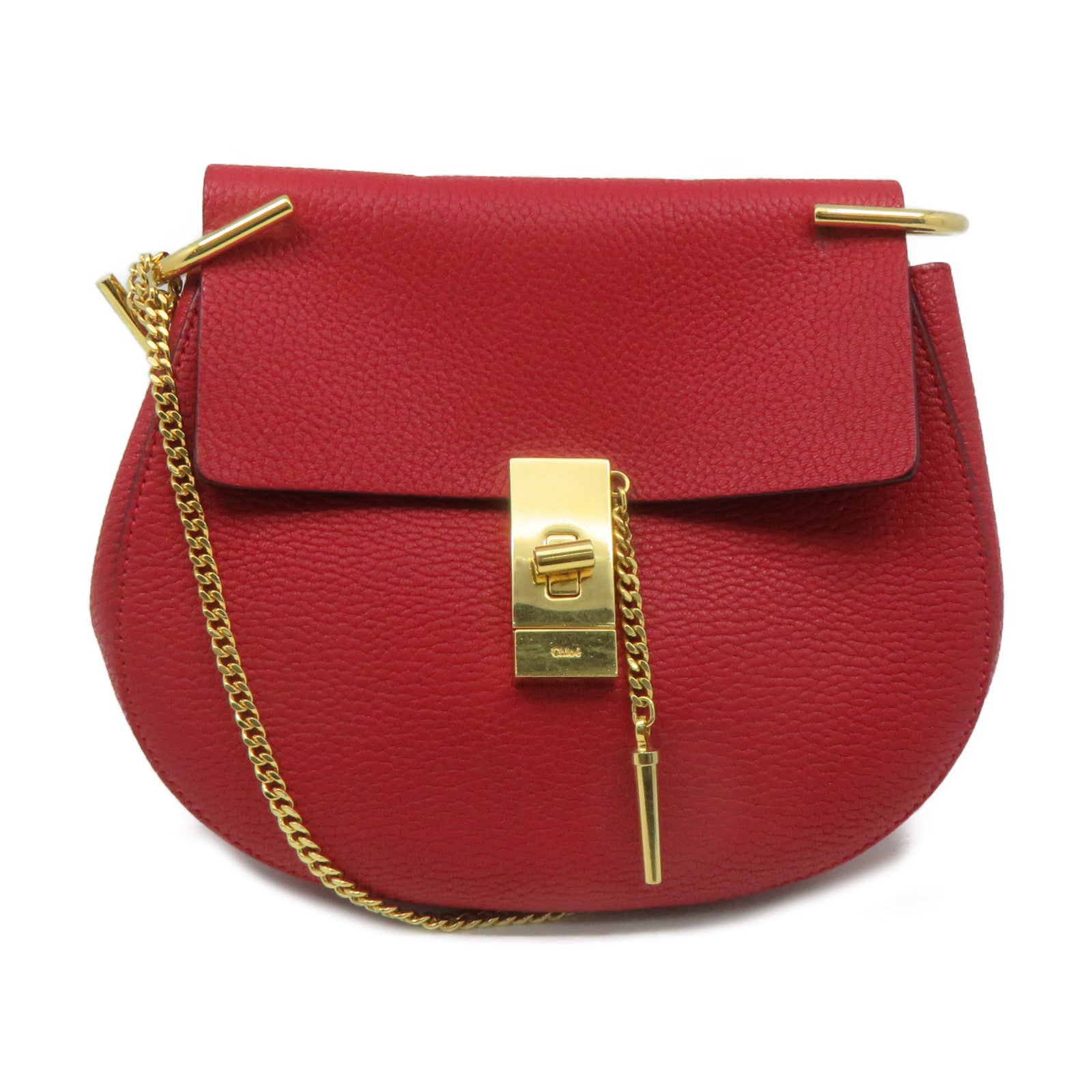 Chloe 【激減優惠】羊皮皮革Drew Shoulder Bag金扣鏈帶肩背袋紅色
