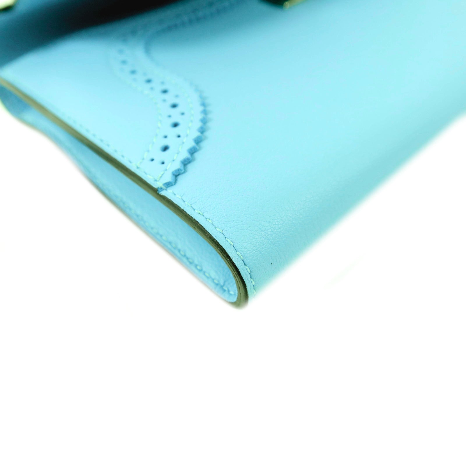 HERMES Swift皮革Kelly Wallet Ghillies銀扣長錢包Bleu Atoll