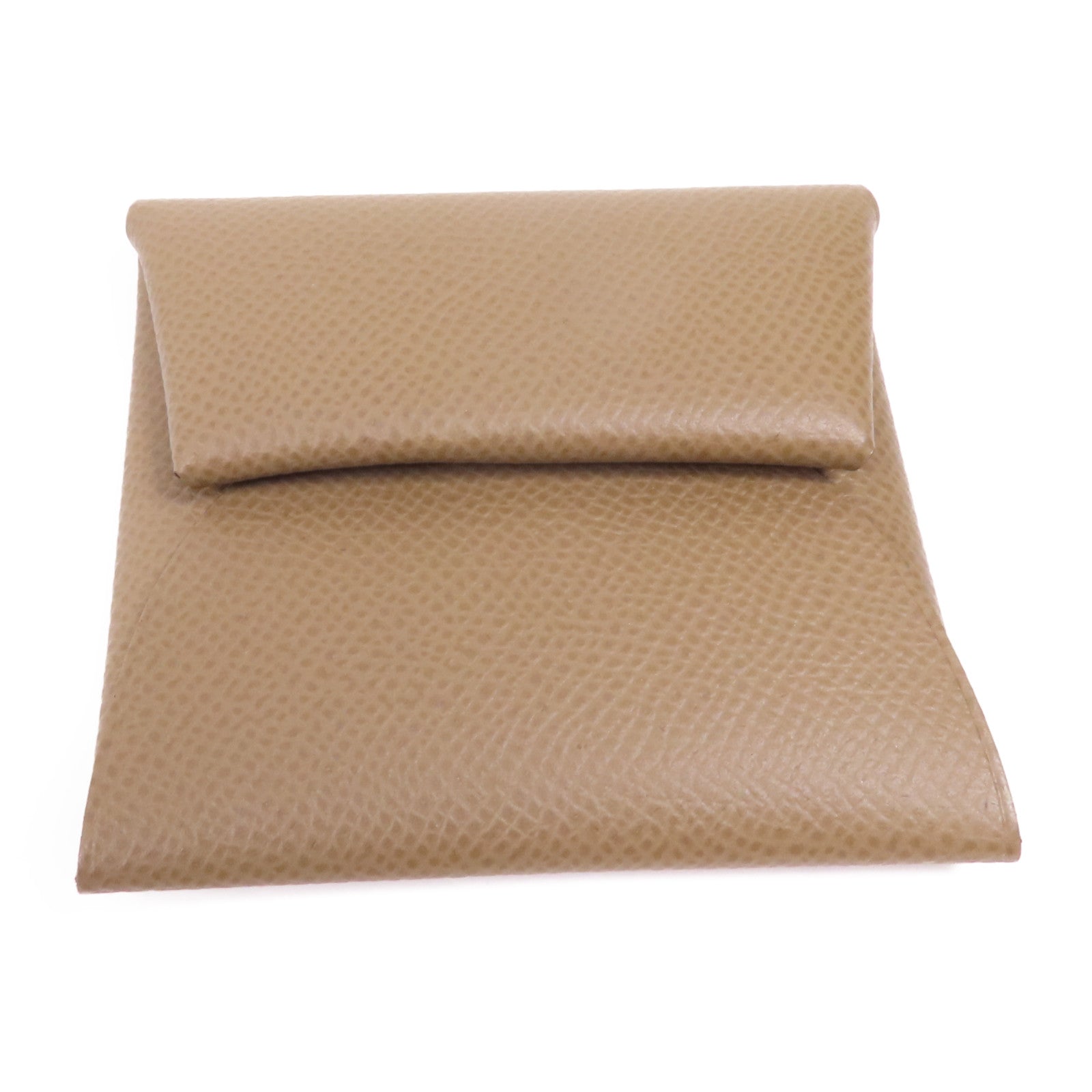 HERMES Epsom皮革Bastia銀扣零錢包Etoupe