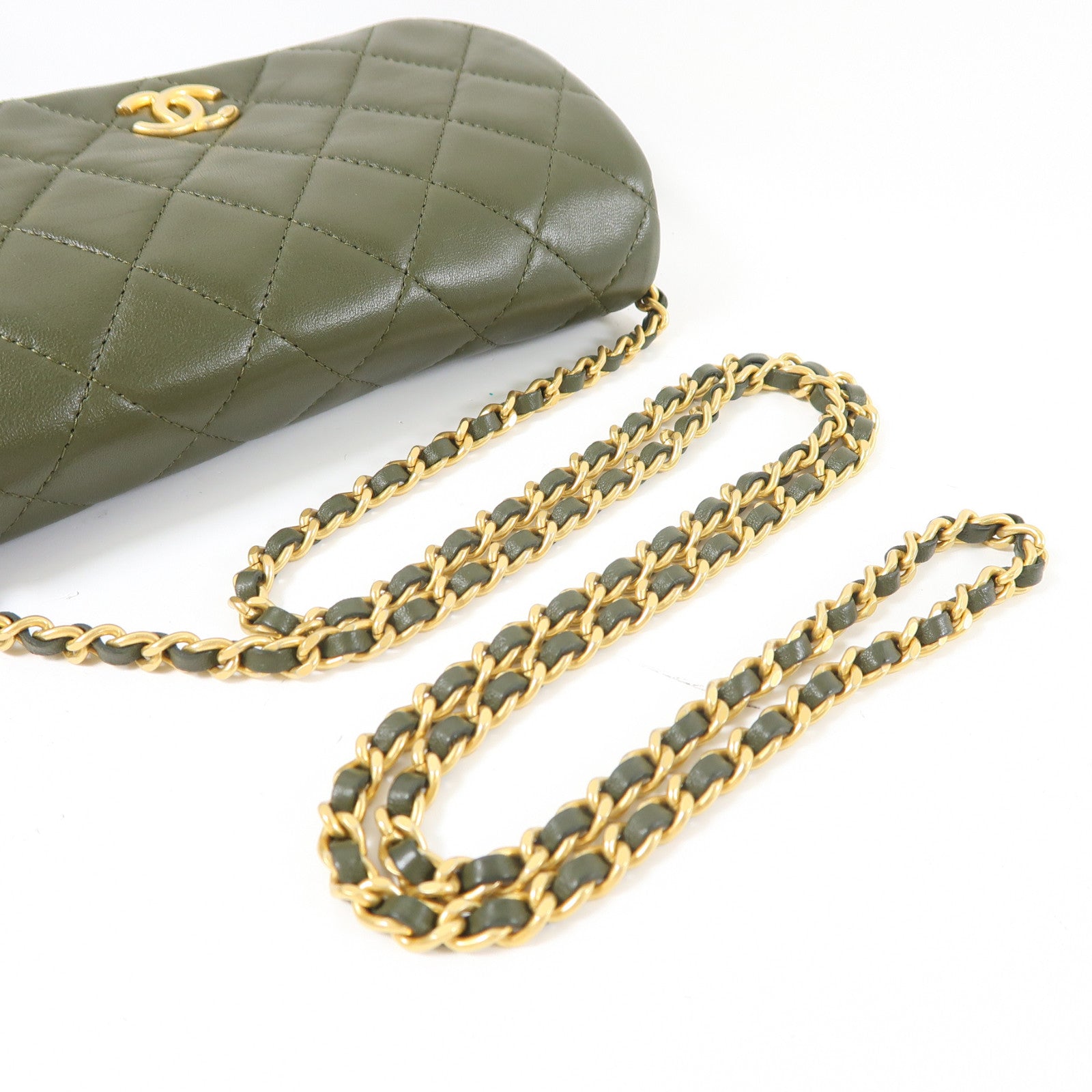 CHANEL 菱格羊皮皮革Shoulder Bag金扣鏈帶肩背袋綠色
