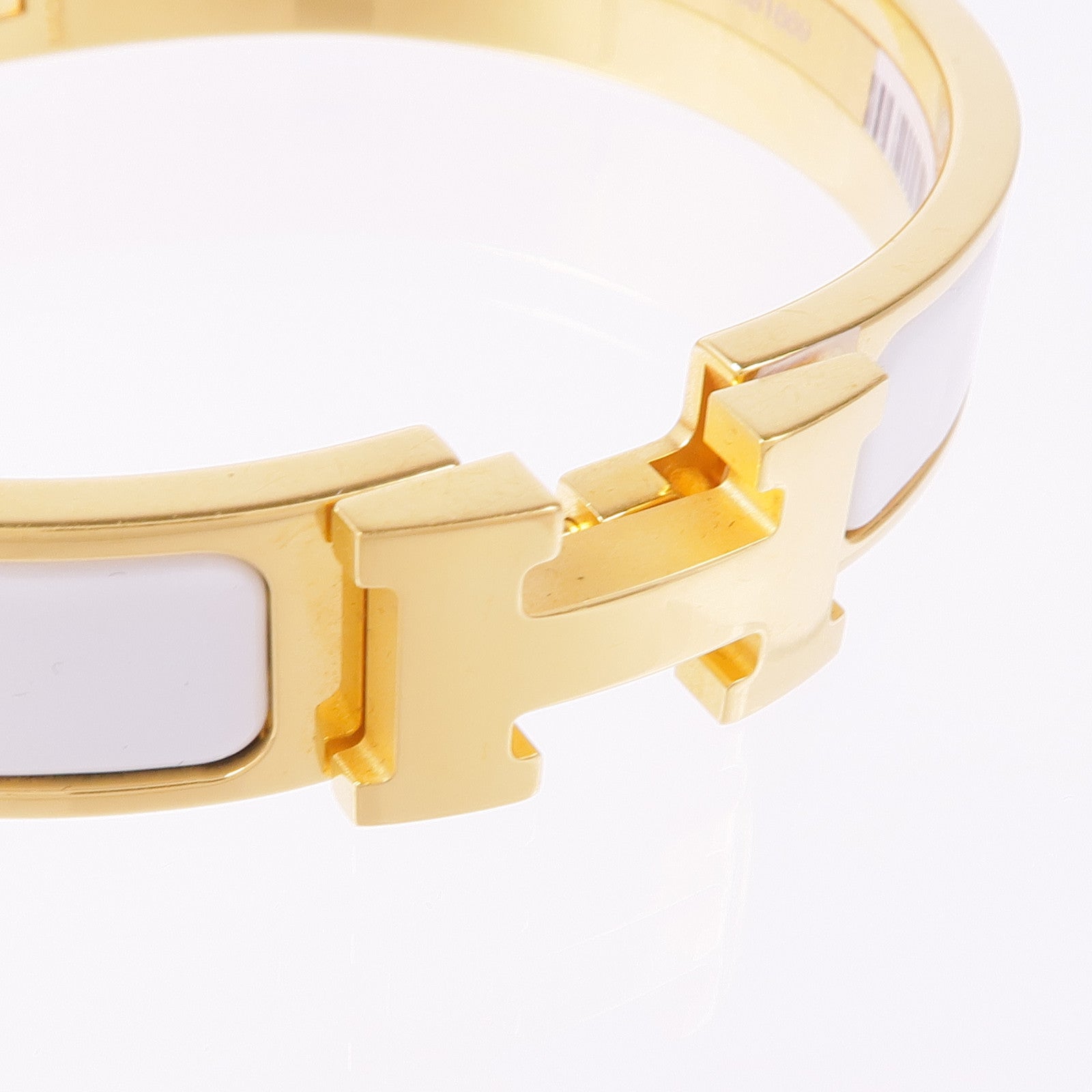 HERMES GHW Clic H Bracelet Bangle Meatl White