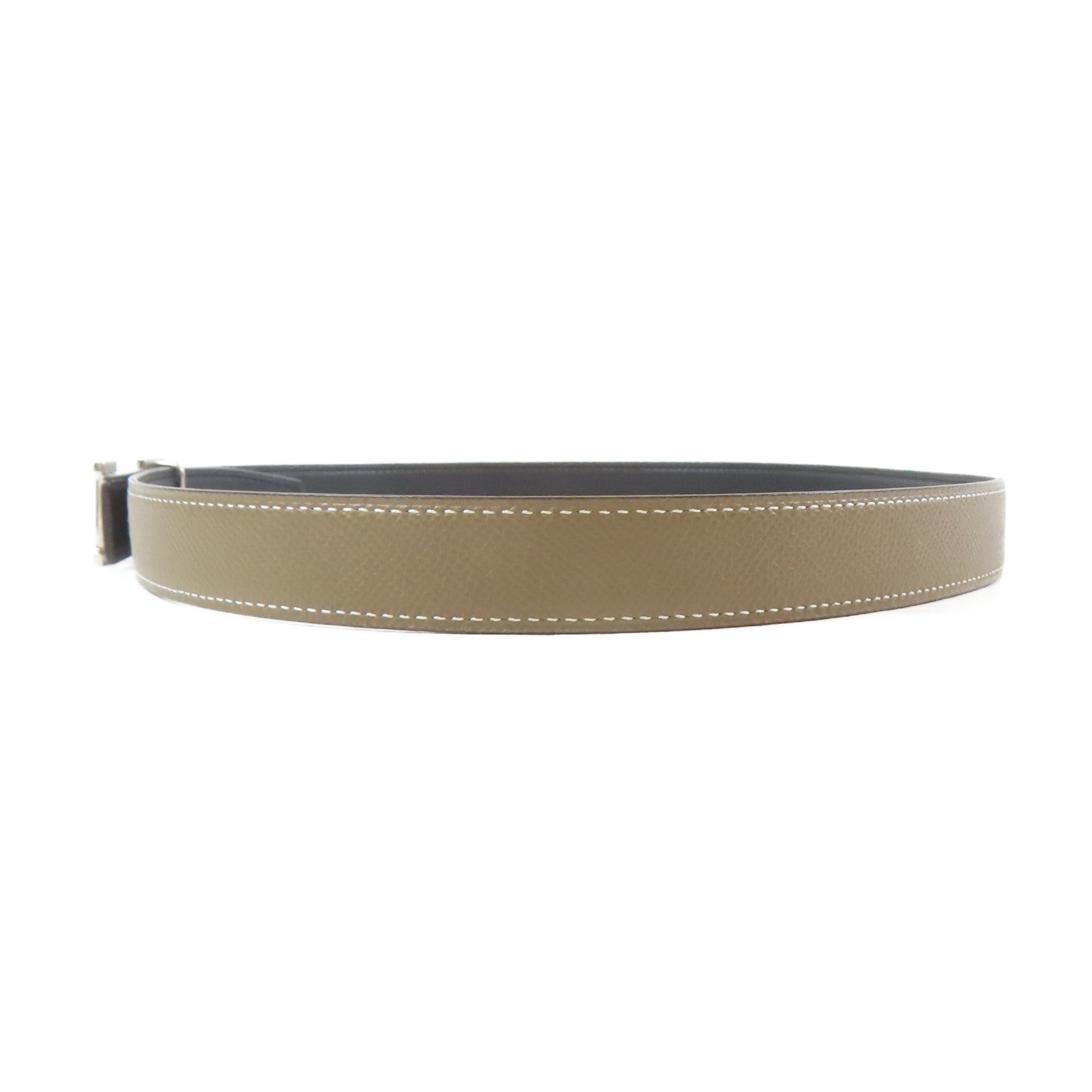 HERMES 牛皮皮革H Belt銀扣皮帶卡其色