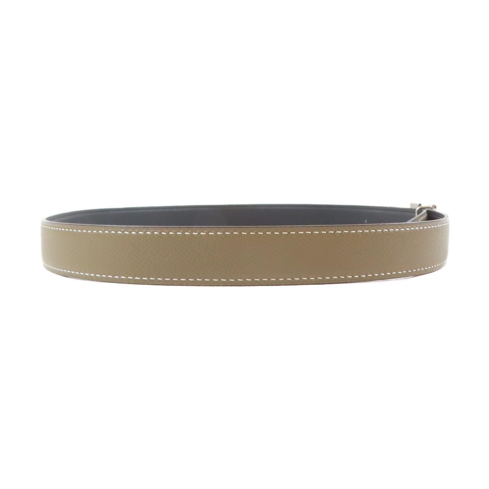 HERMES 牛皮皮革H Belt銀扣皮帶卡其色