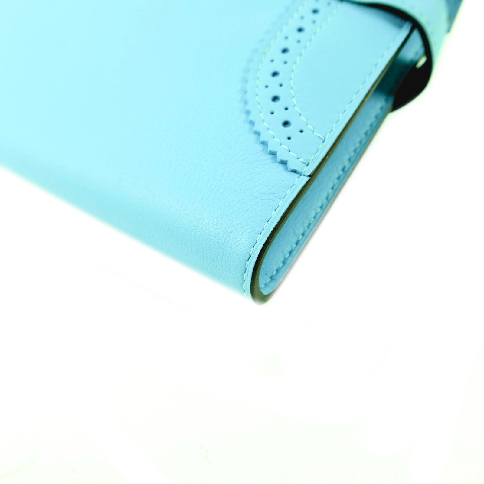 HERMES Swift皮革Kelly Wallet Ghillies銀扣長錢包Bleu Atoll