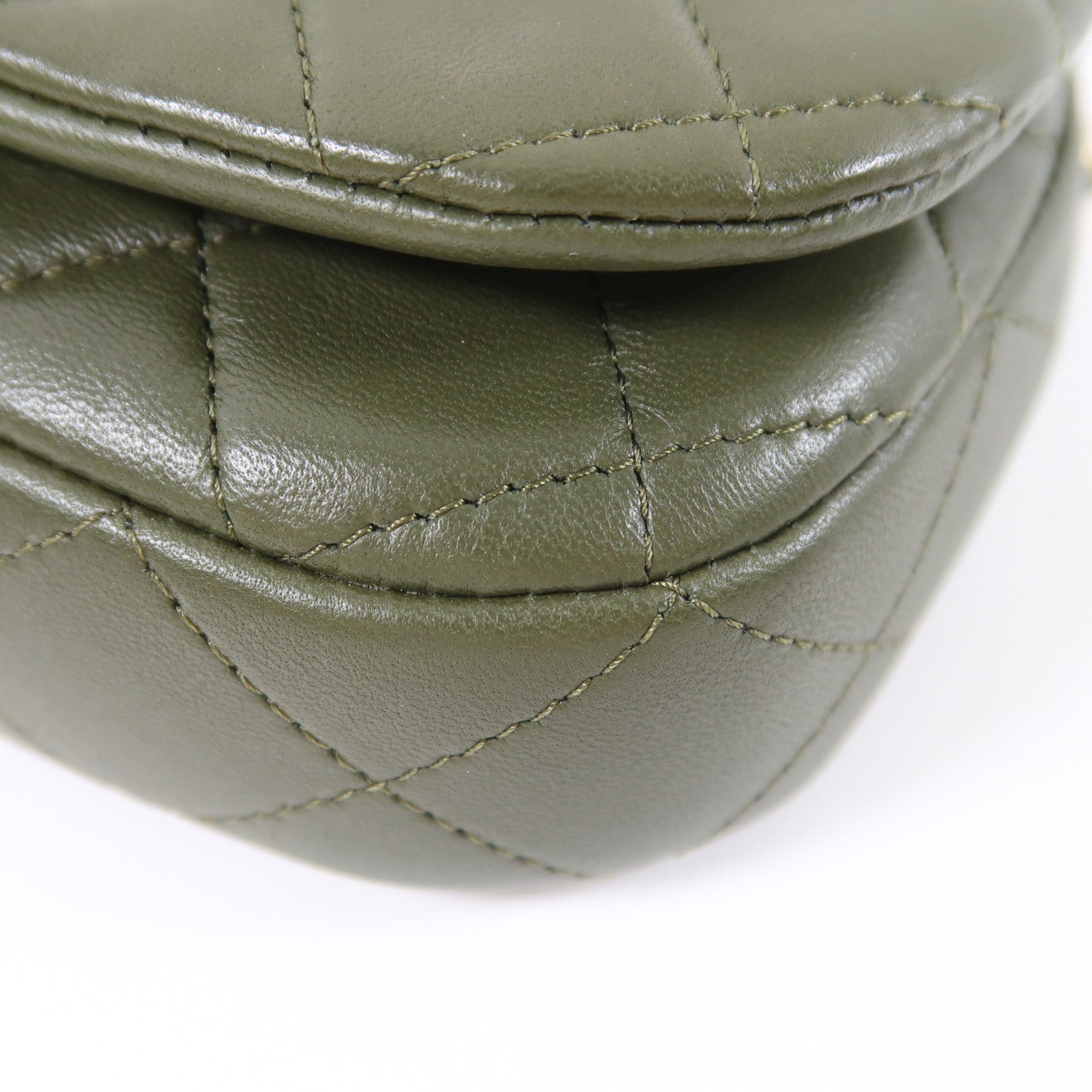 CHANEL 菱格羊皮皮革Shoulder Bag金扣鏈帶肩背袋綠色