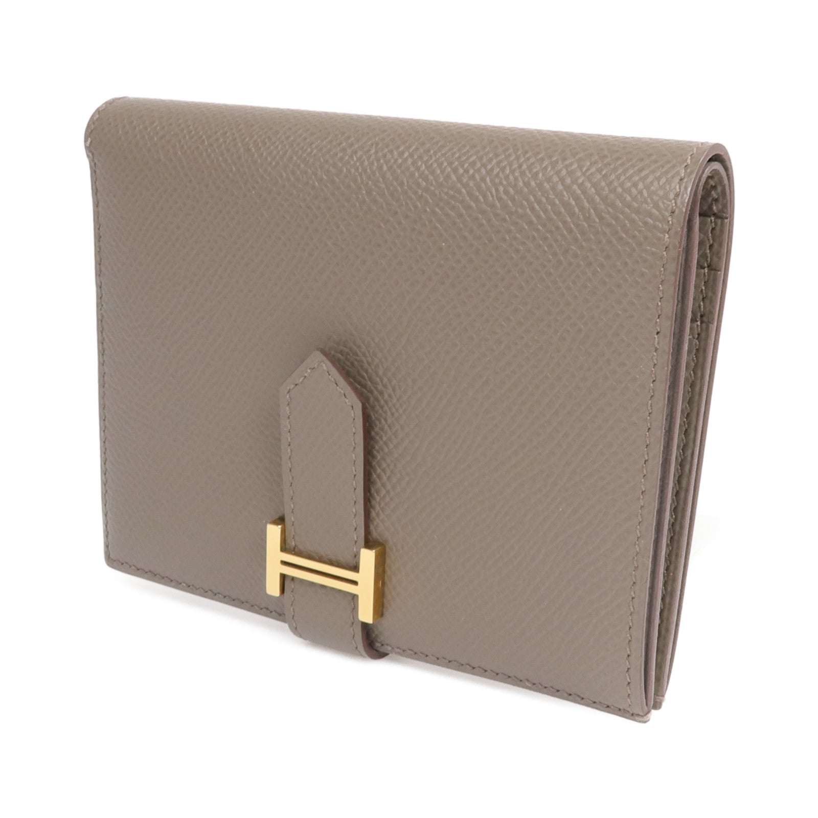 HERMES Epsom皮革Bearn Wallet金扣錢包Etain