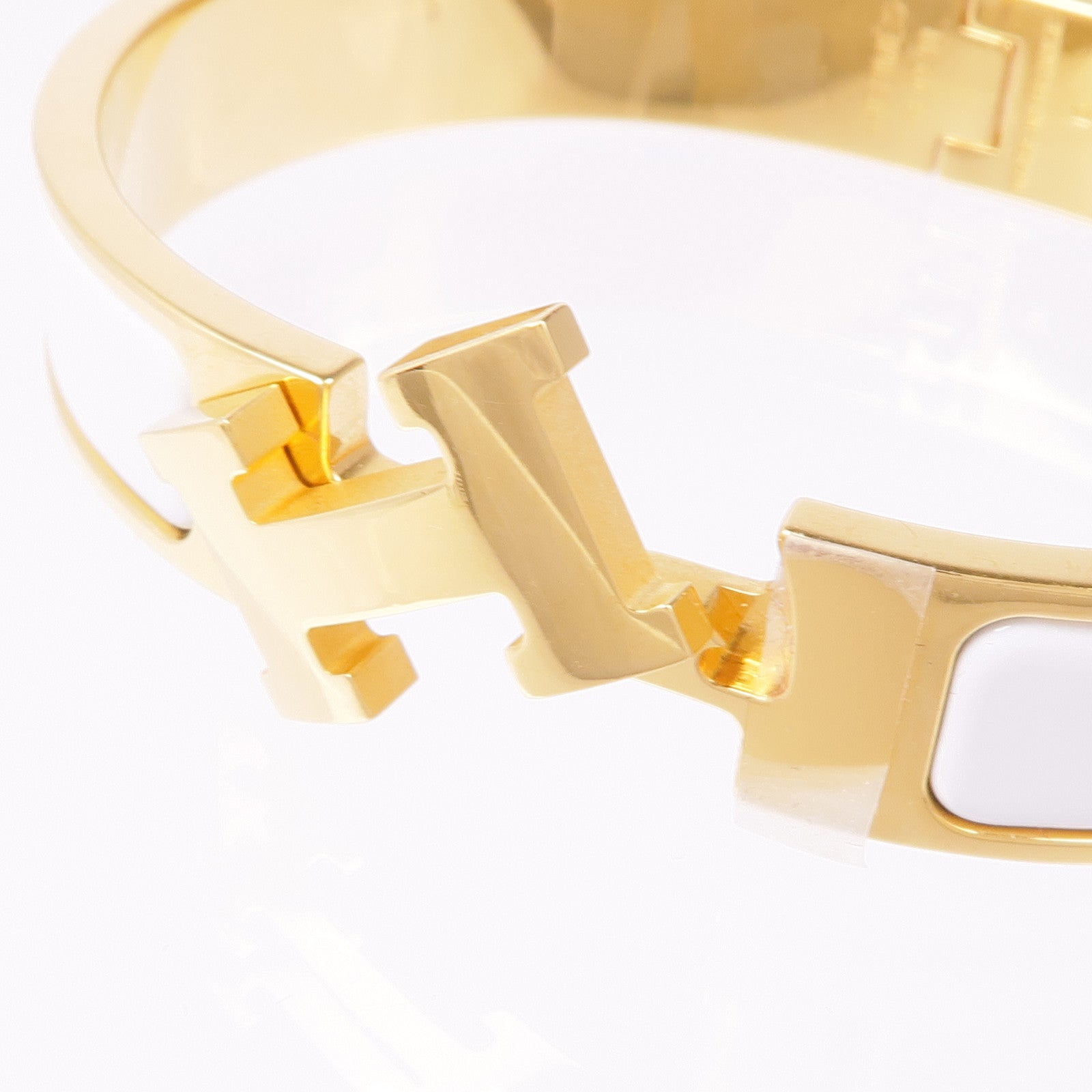 HERMES GHW Clic H Bracelet Bangle Meatl White