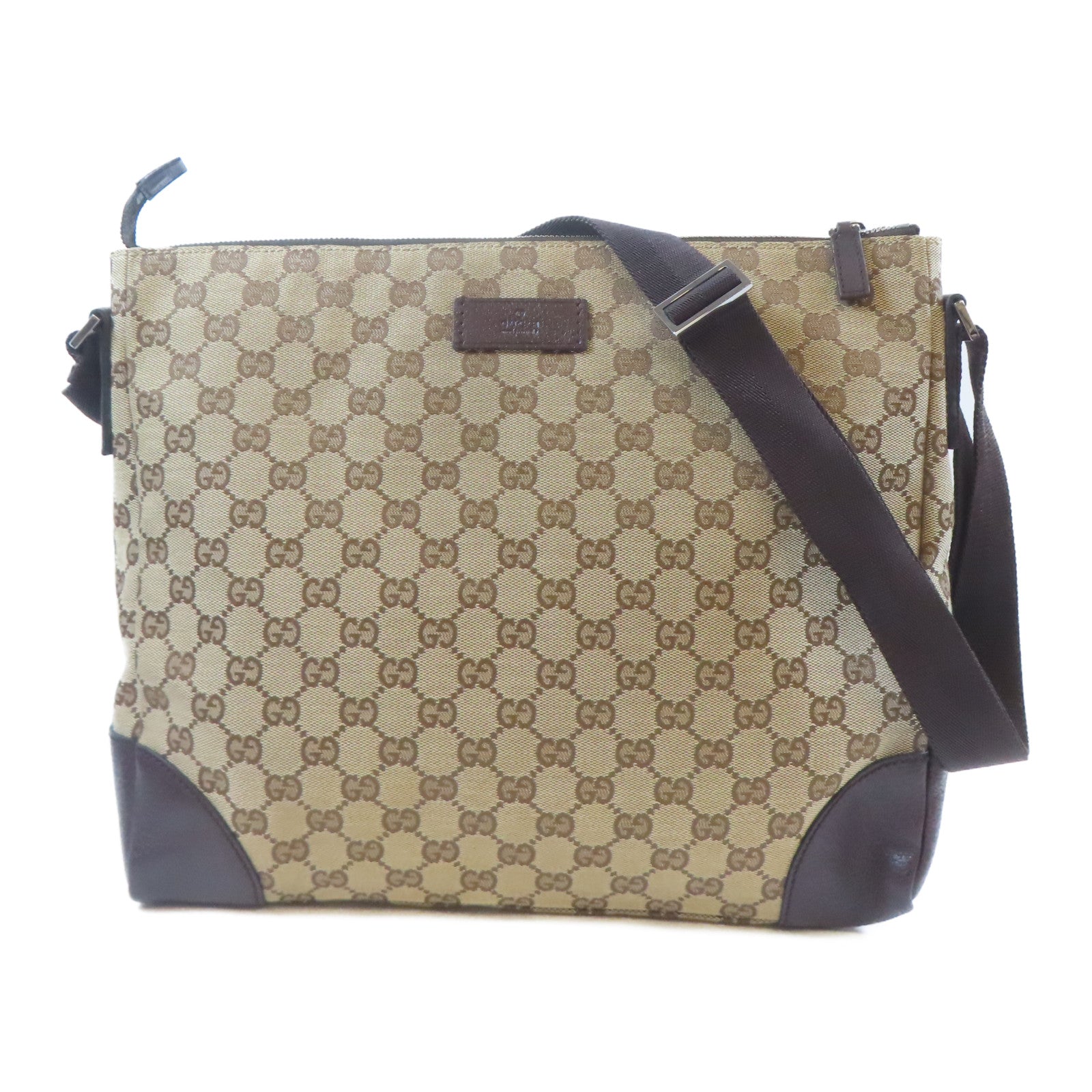 GUCCI 帆布Shoulder Bag銀扣肩背袋啡色