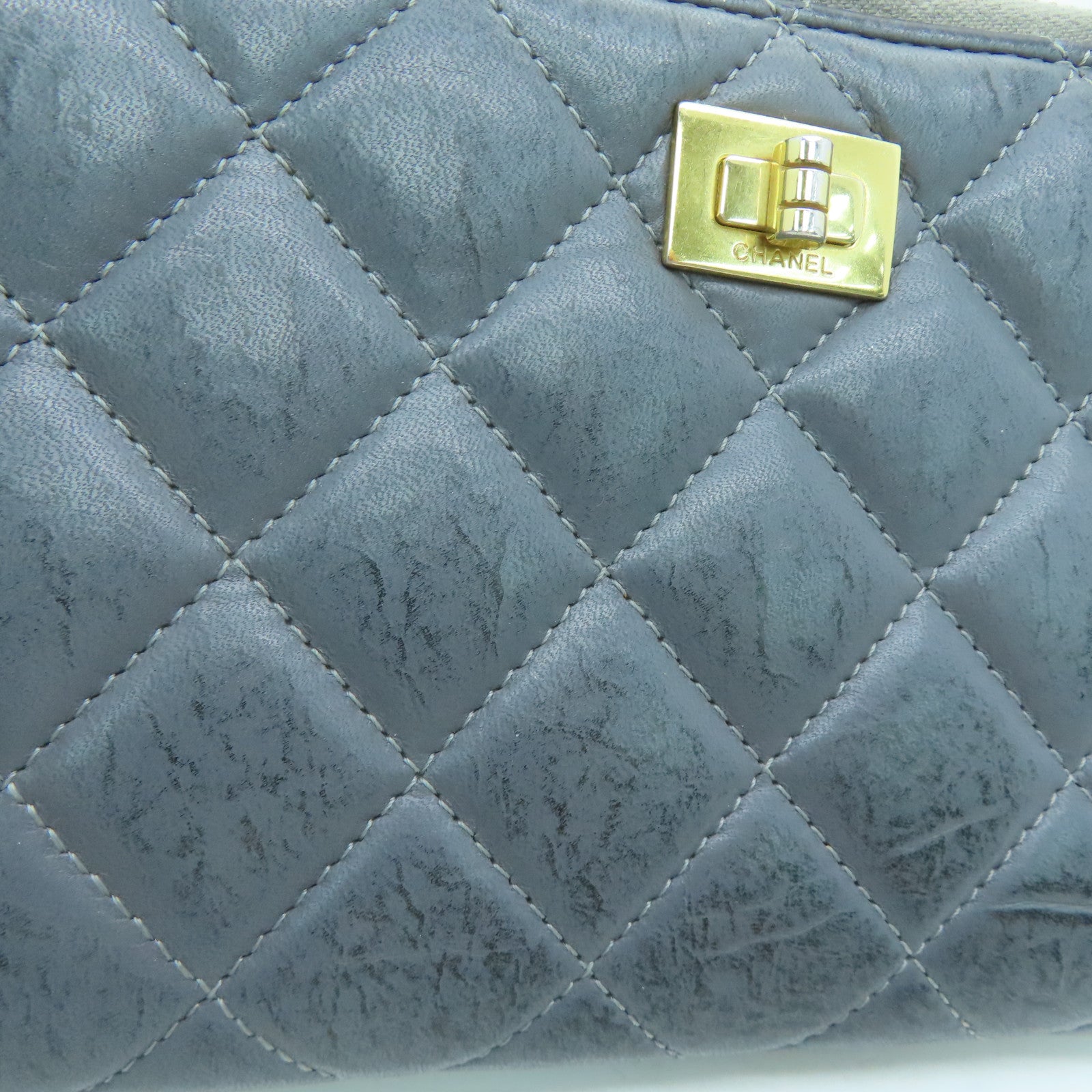 CHANEL rhombic cowhide leather 2.55 Long Wallet gold buckle long wallet gray