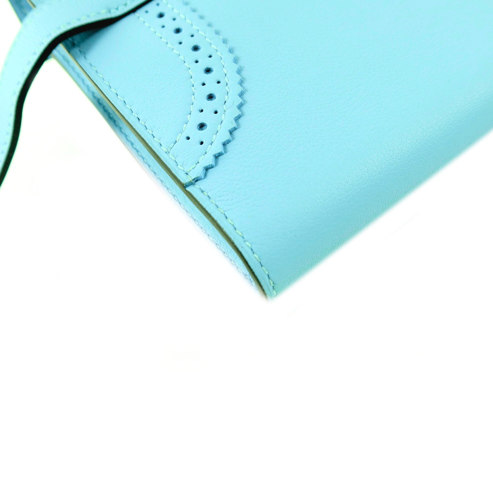 HERMES Swift皮革Kelly Wallet Ghillies銀扣長錢包Bleu Atoll