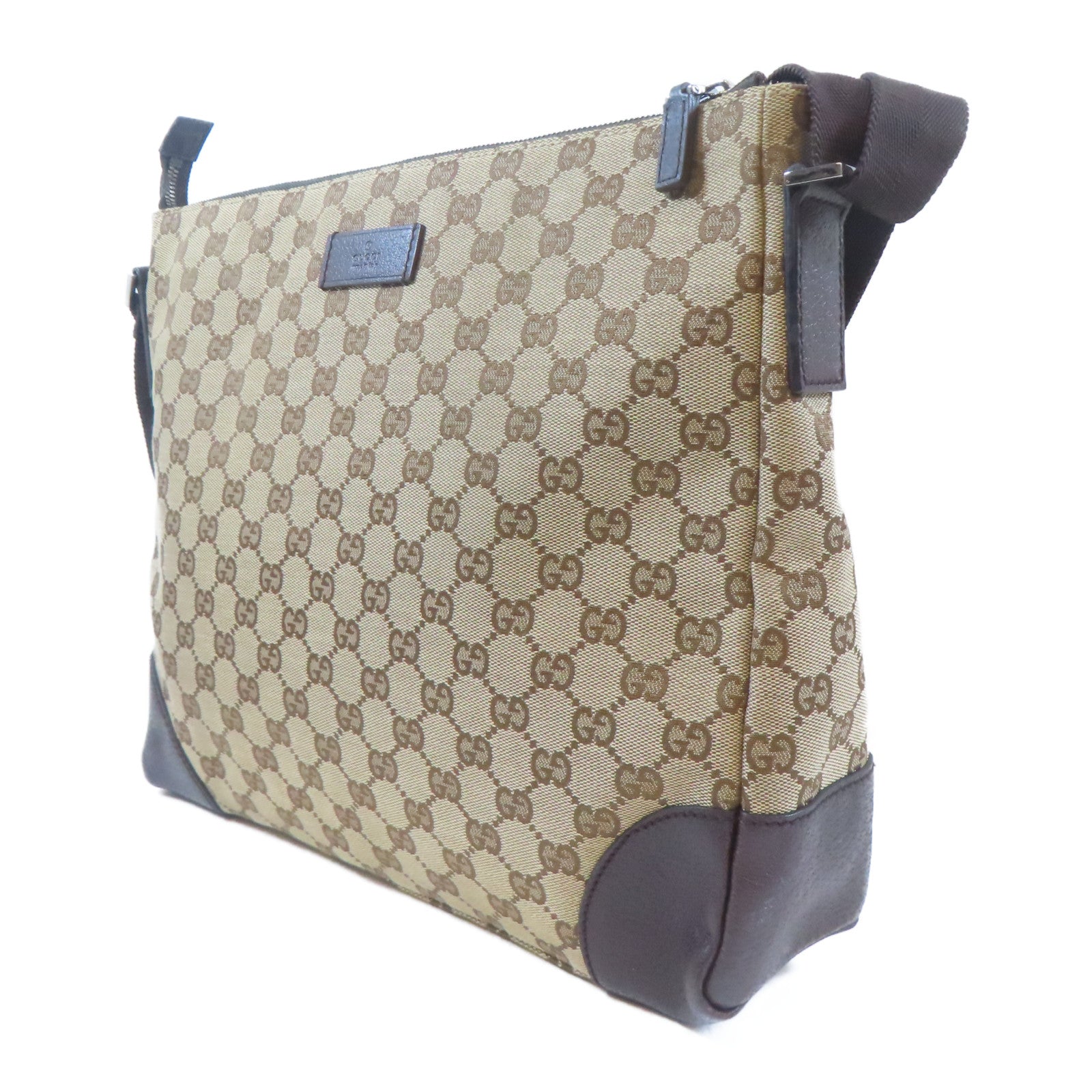 GUCCI 帆布Shoulder Bag銀扣肩背袋啡色