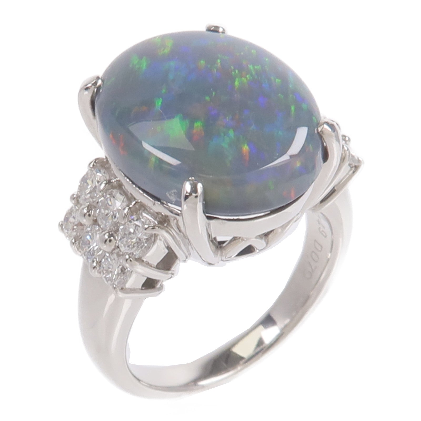 JEWELRY PT900鉑金Black Opal Diamond Ring黑蛋白石/鑽石戒指