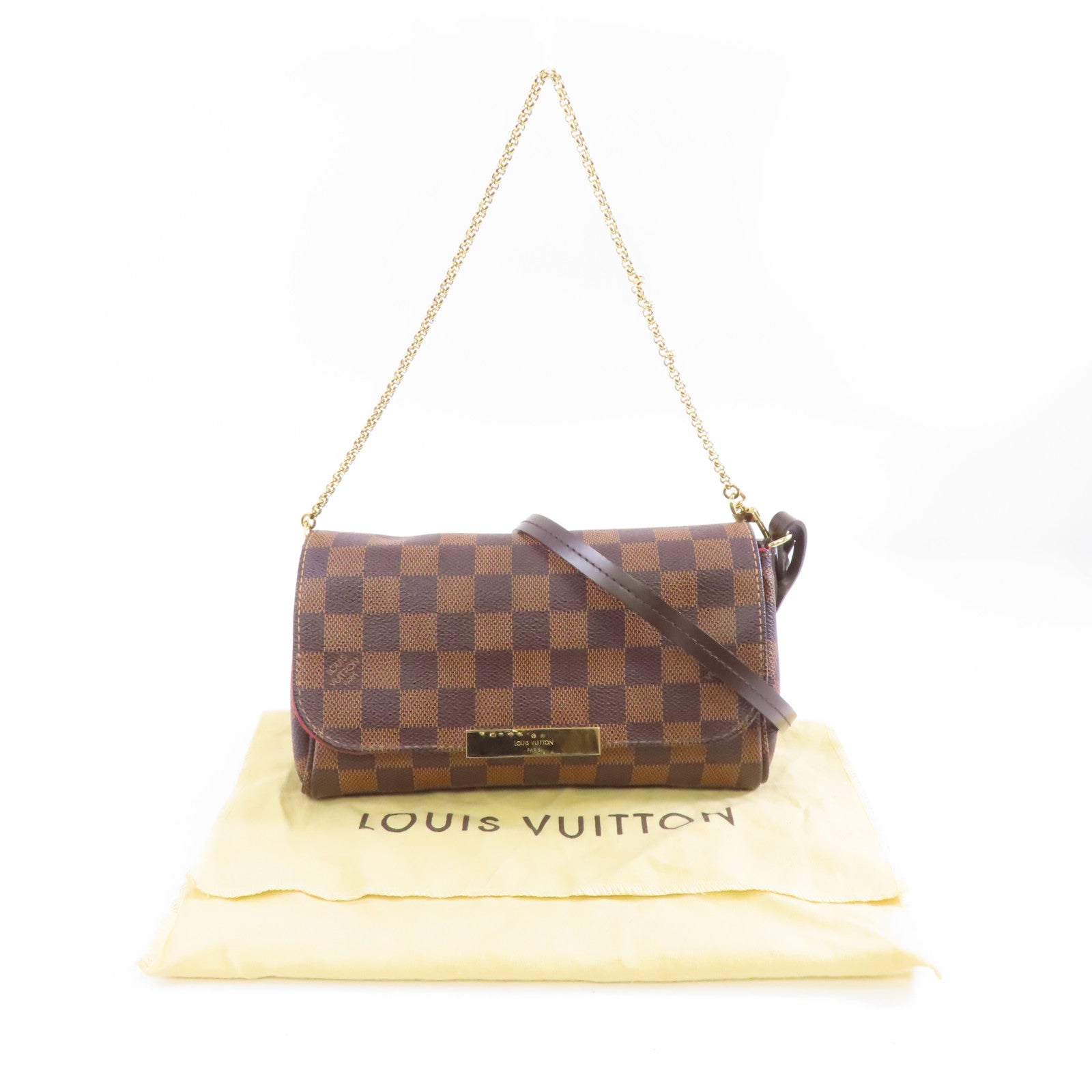 LOUIS VUITTON Damier Favroite PM金扣手挽肩背兩用袋棕色