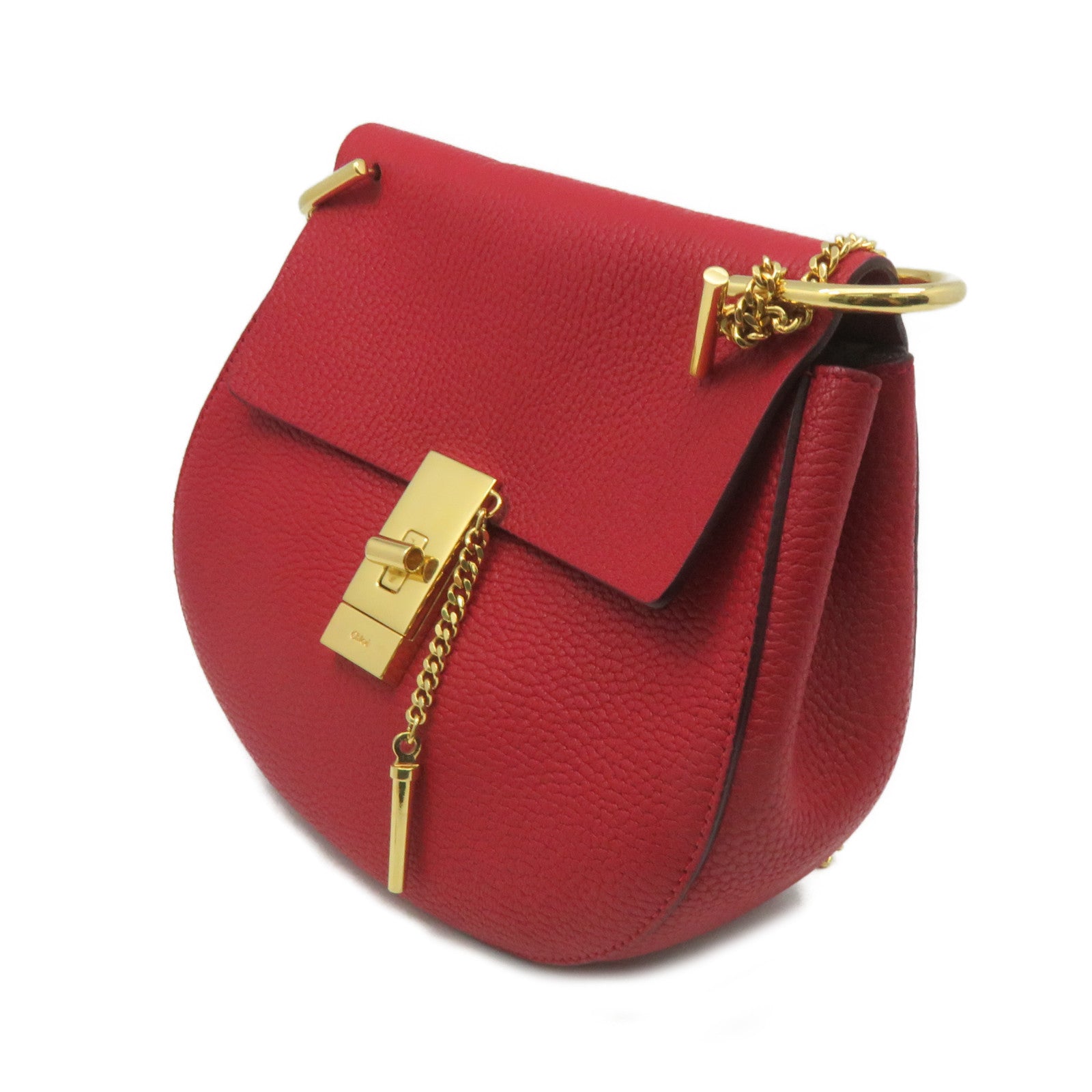 Chloe 【激減優惠】羊皮皮革Drew Shoulder Bag金扣鏈帶肩背袋紅色