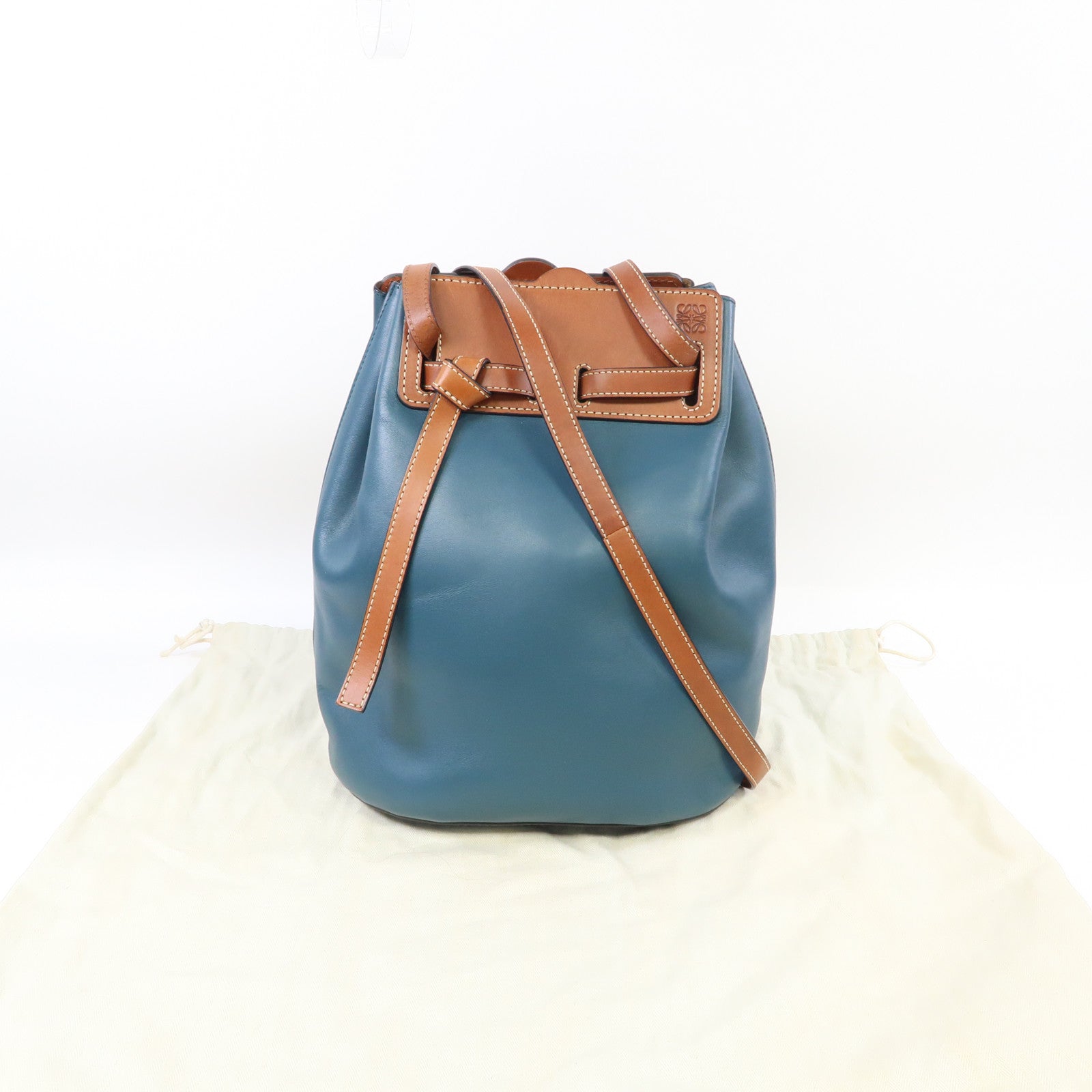 LOEWE 【激減優惠】牛皮皮革Lazo Bucket肩背袋藍色/啡色
