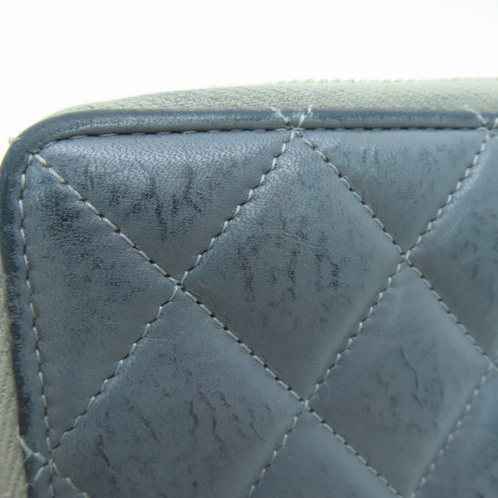 CHANEL rhombic cowhide leather 2.55 Long Wallet gold buckle long wallet gray