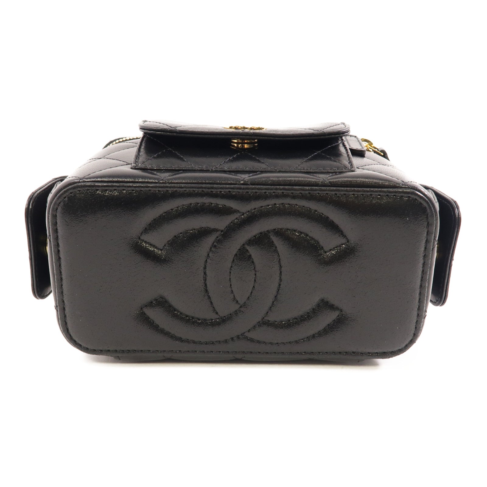 CHANEL 菱格牛皮皮革Vanity Case金扣手挽肩背兩用袋黑色