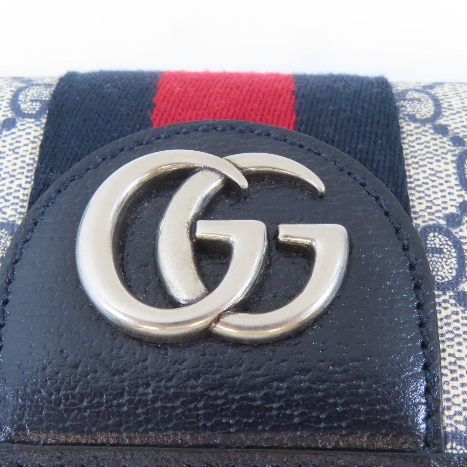 GUCCI 塗層帆布Ophidia Belt Bag銀扣腰包藍色/米白色