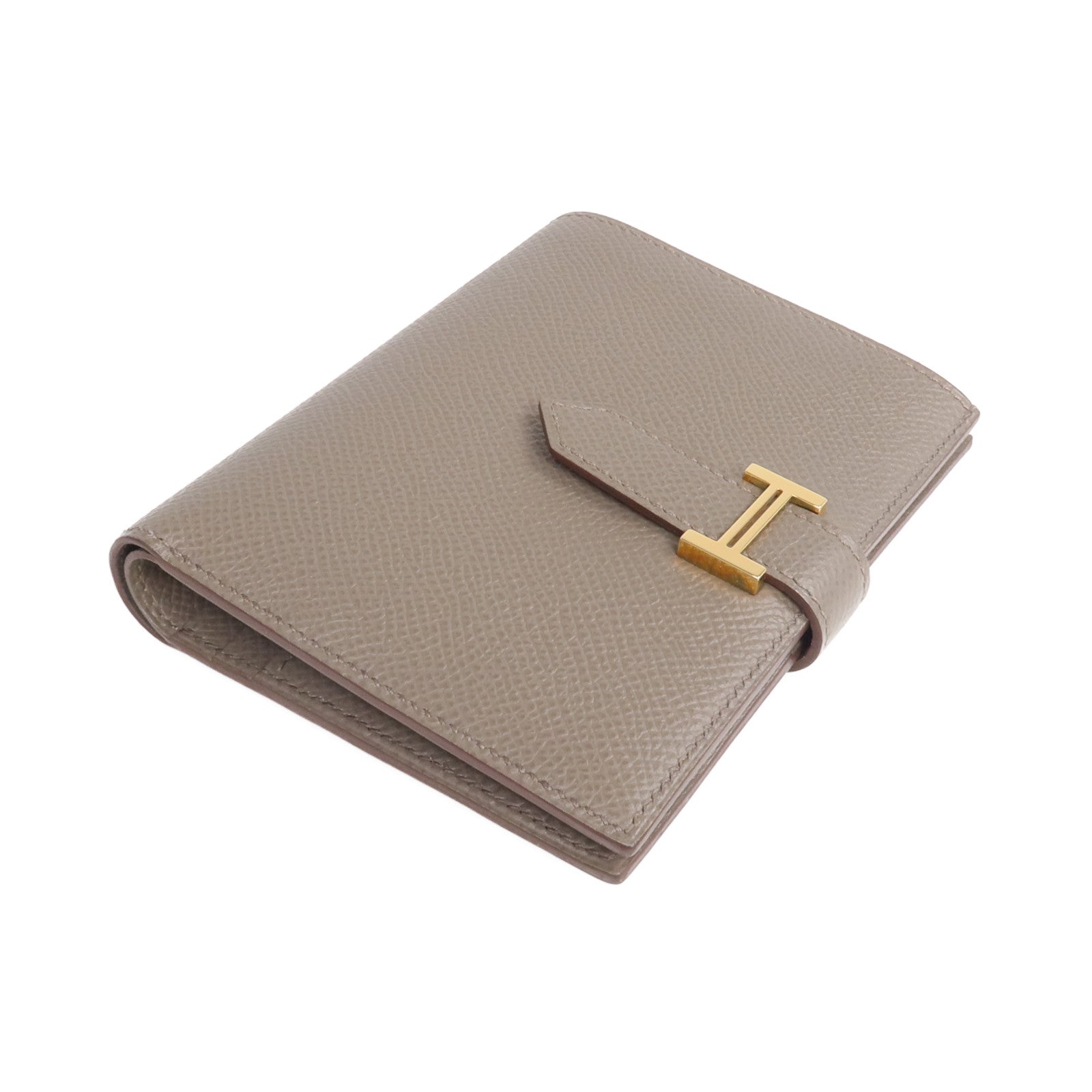 HERMES Epsom皮革Bearn Wallet金扣錢包Etain