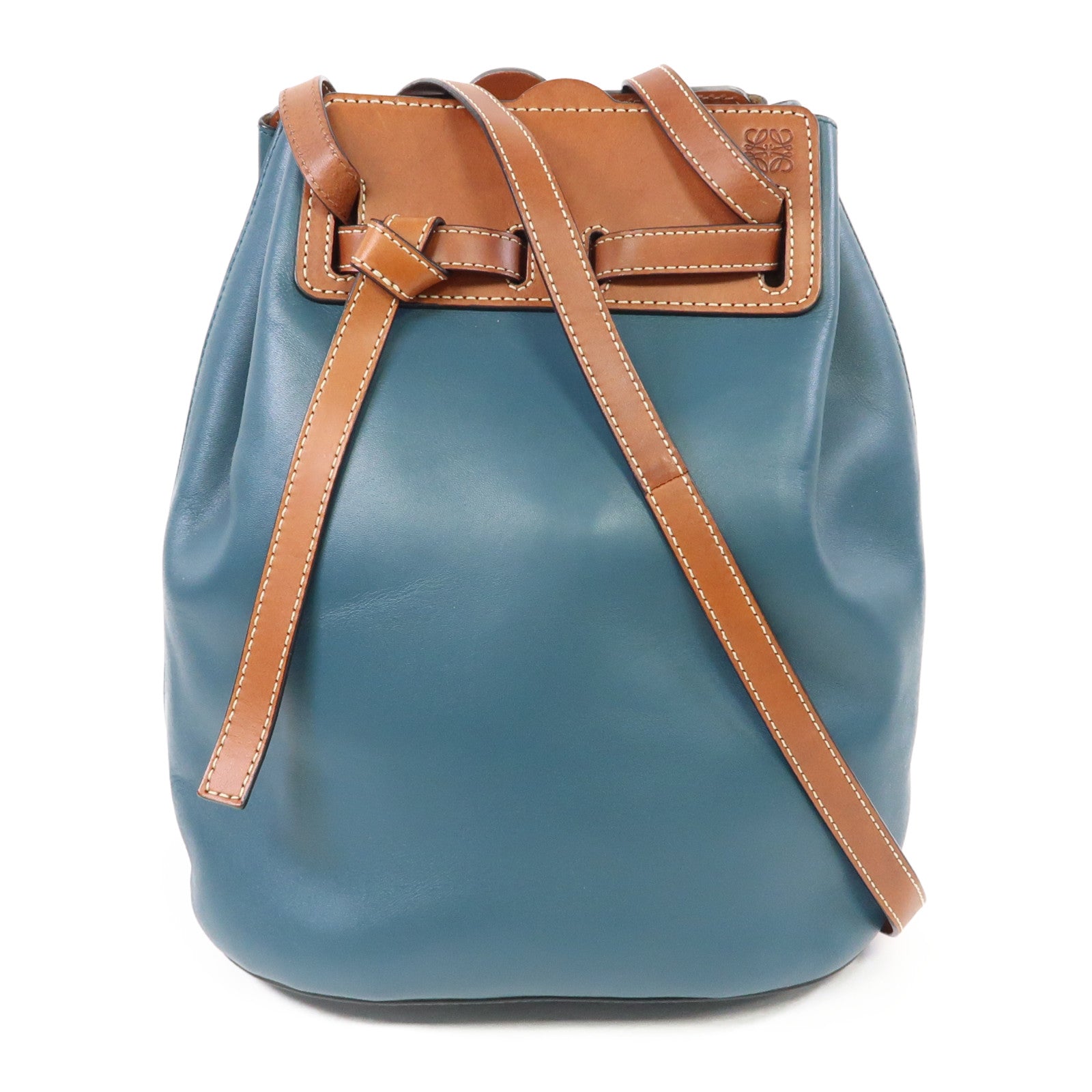 LOEWE 【激減優惠】牛皮皮革Lazo Bucket肩背袋藍色/啡色