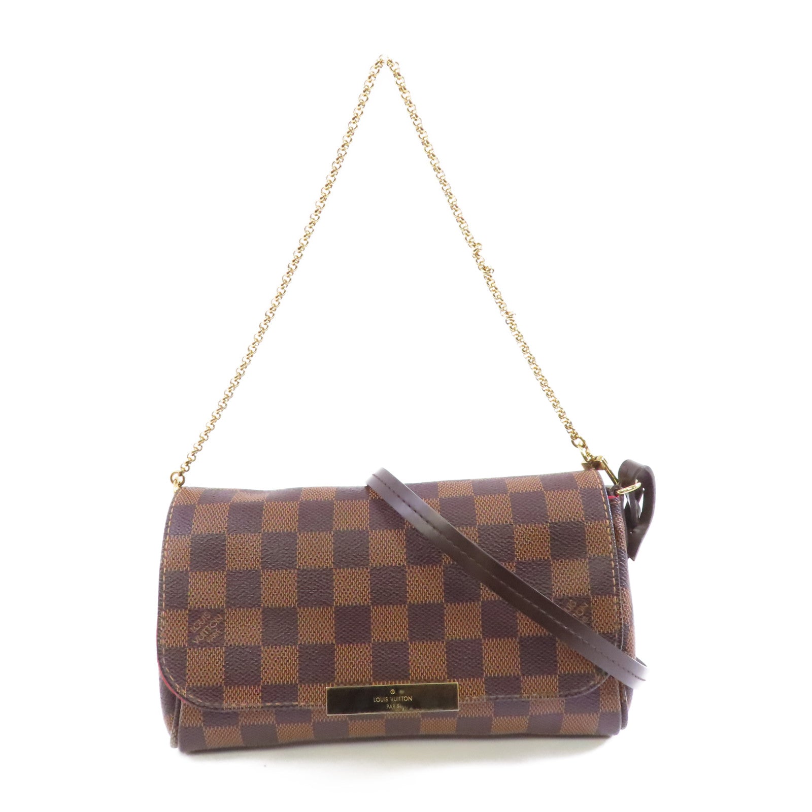 LOUIS VUITTON Damier Favroite PM金扣手挽肩背兩用袋棕色