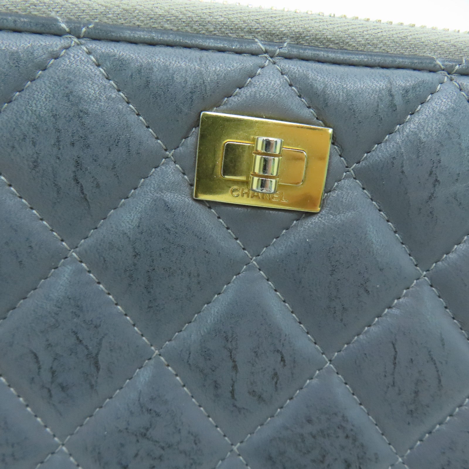 CHANEL rhombic cowhide leather 2.55 Long Wallet gold buckle long wallet gray