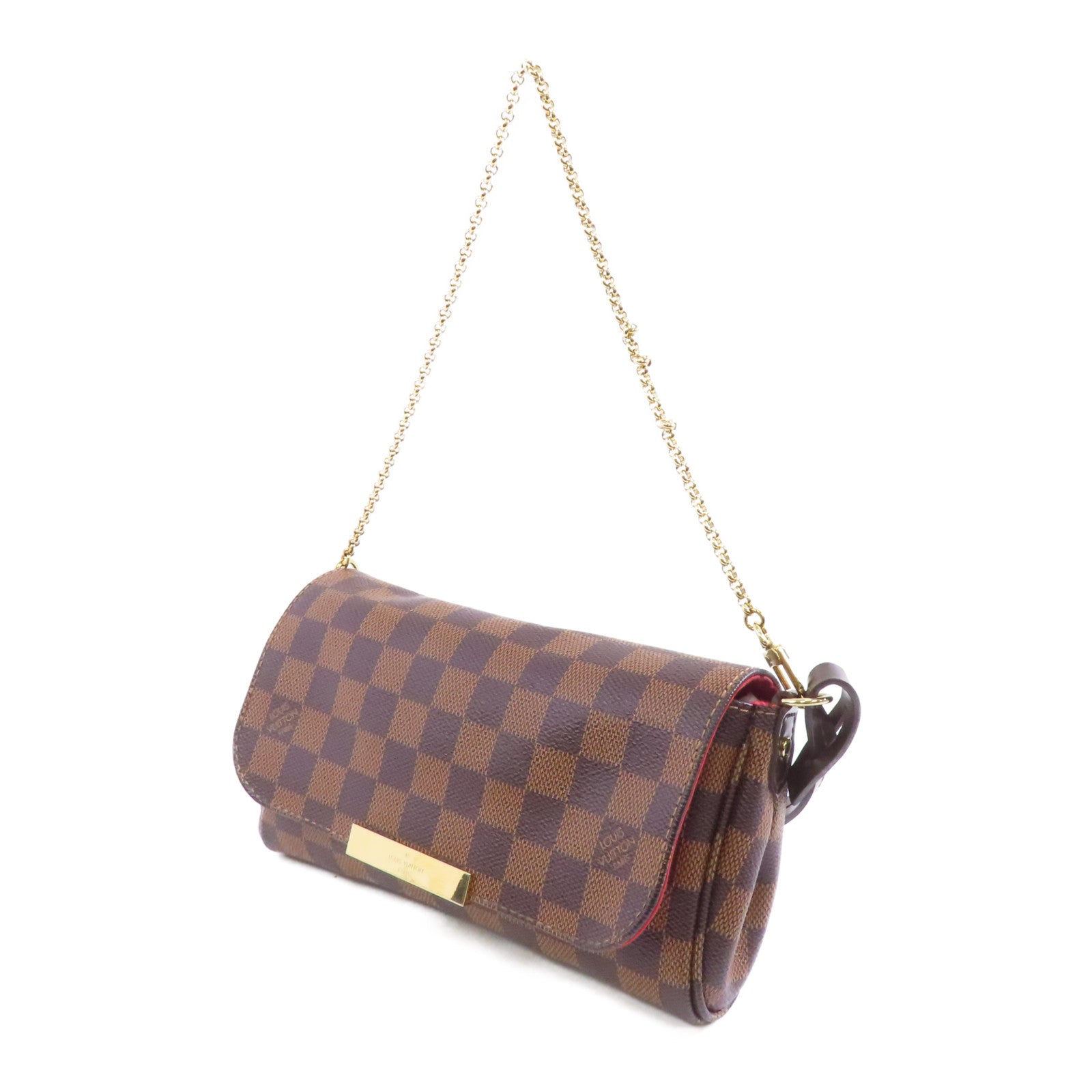 LOUIS VUITTON Damier Favroite PM金扣手挽肩背兩用袋棕色