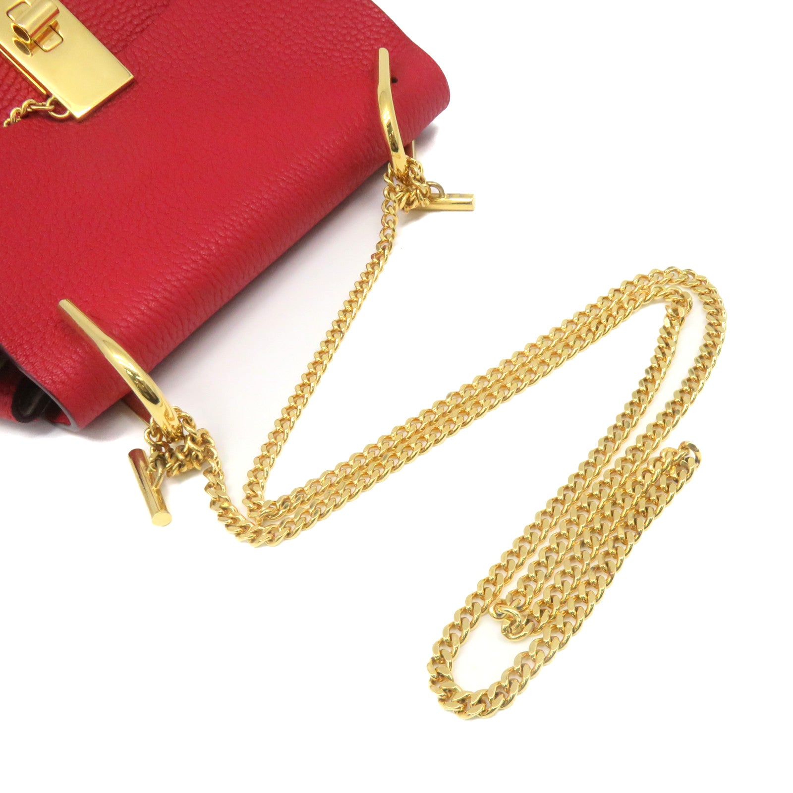 Chloe 【激減優惠】羊皮皮革Drew Shoulder Bag金扣鏈帶肩背袋紅色